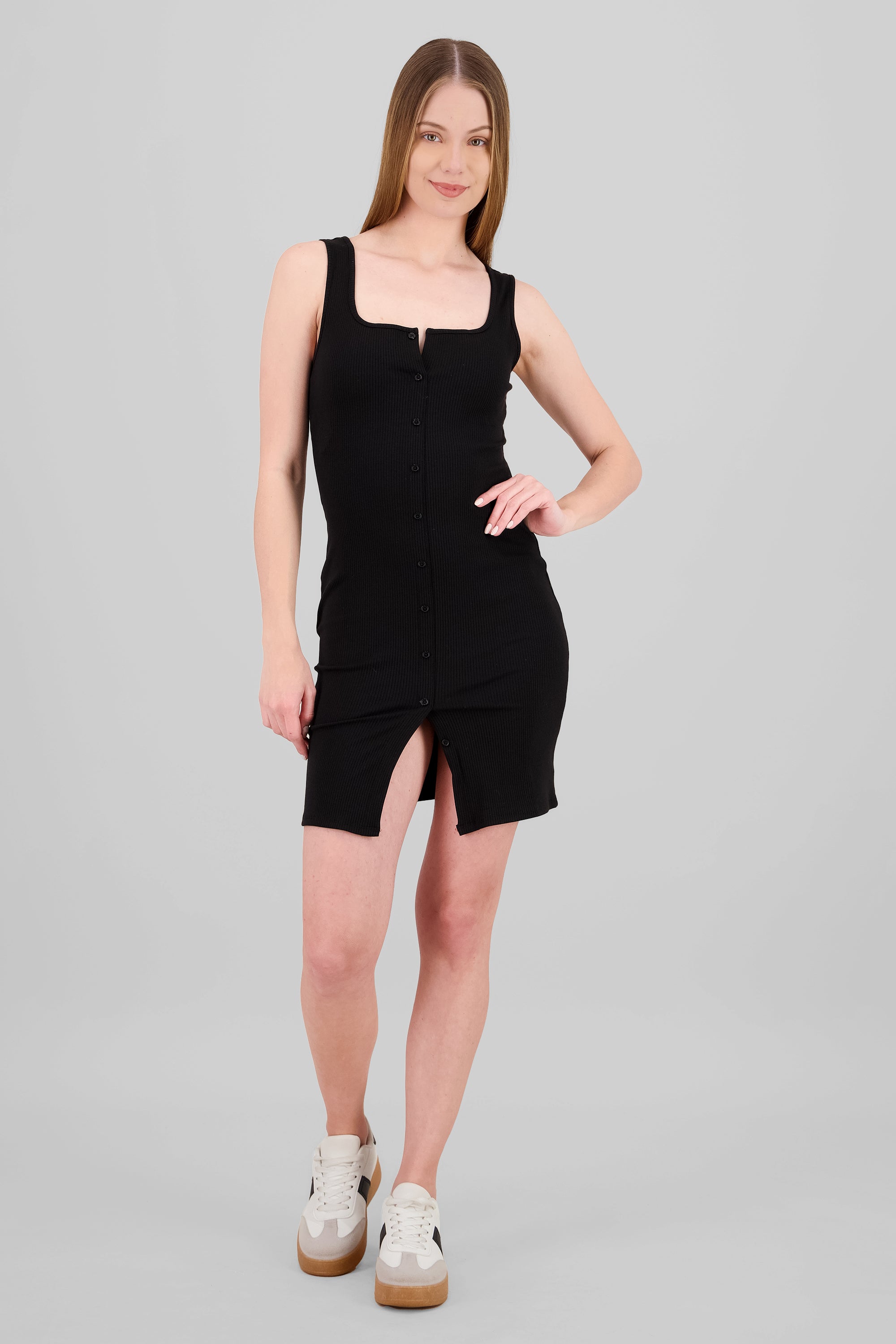 Buttons Mini Dress BLACK