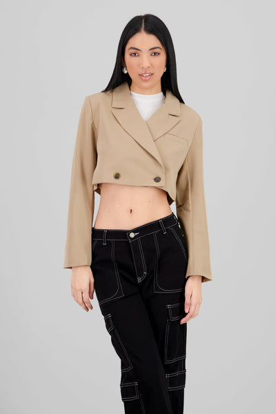 Cropped Double Breasted Blazer KHAKI