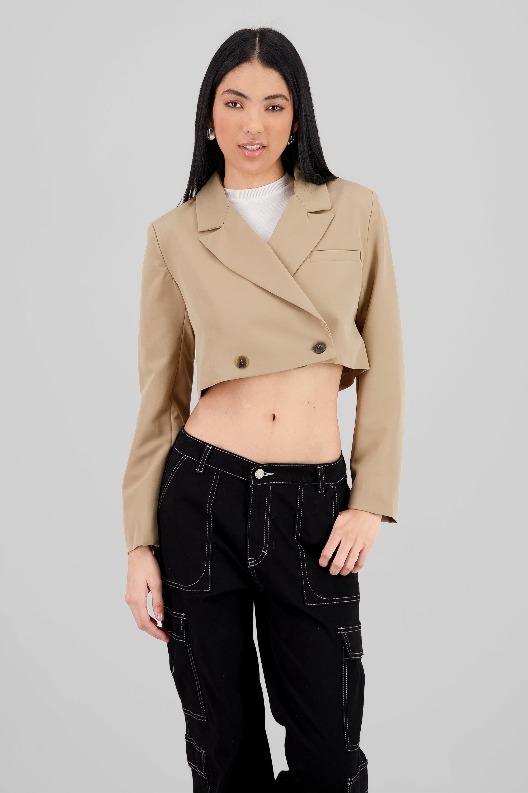 Cropped Double Breasted Blazer KHAKI