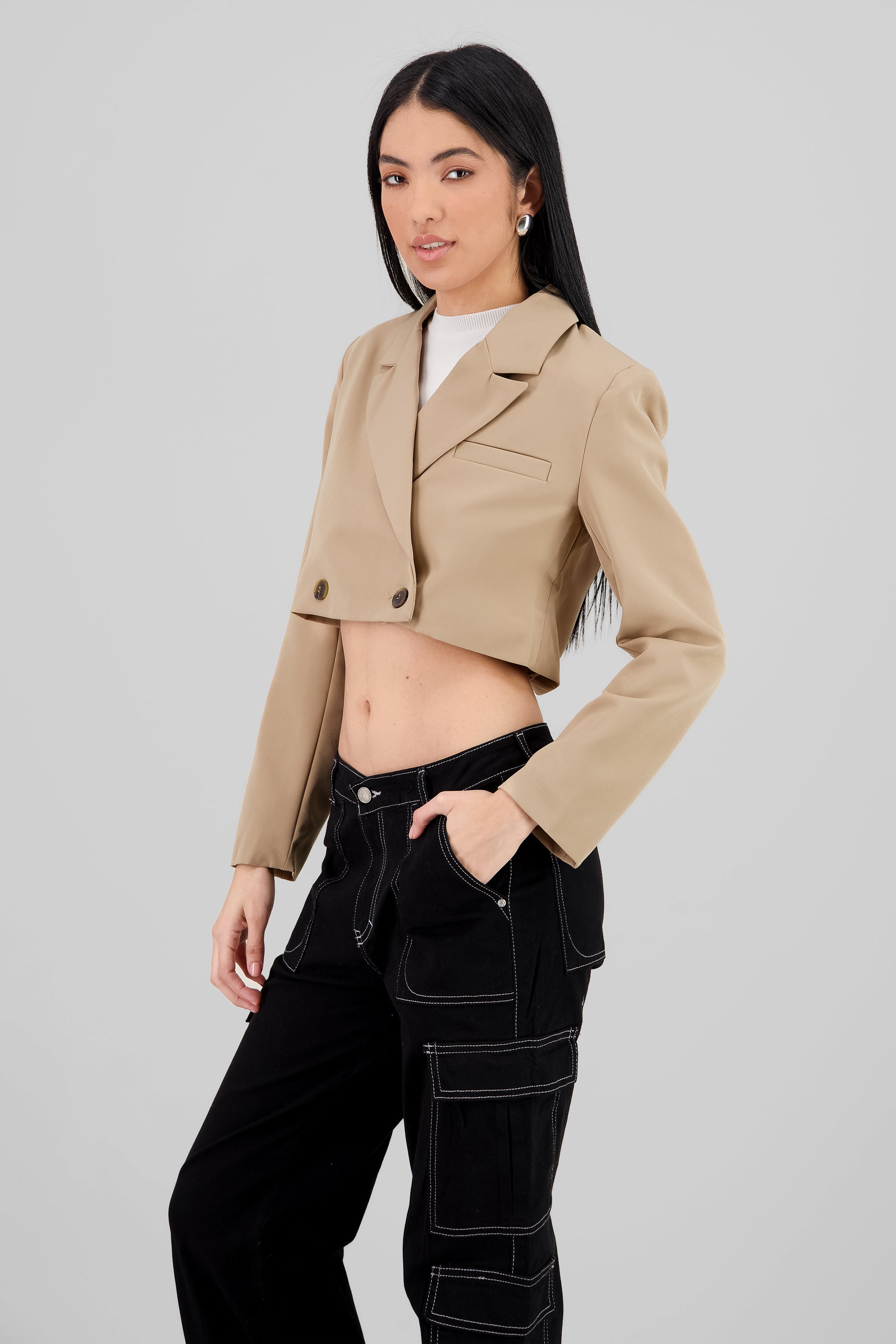 Cropped Double Breasted Blazer KHAKI