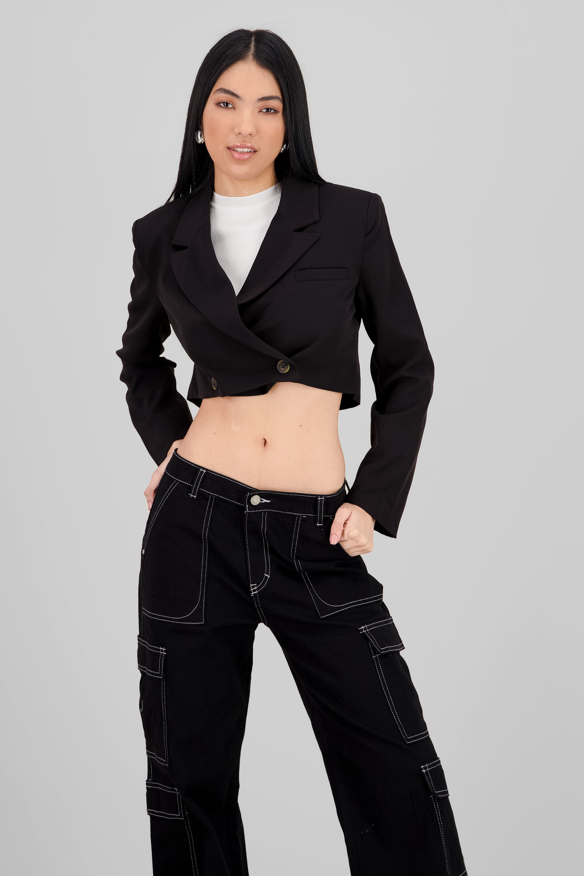 Cropped Double Breasted Blazer BLACK