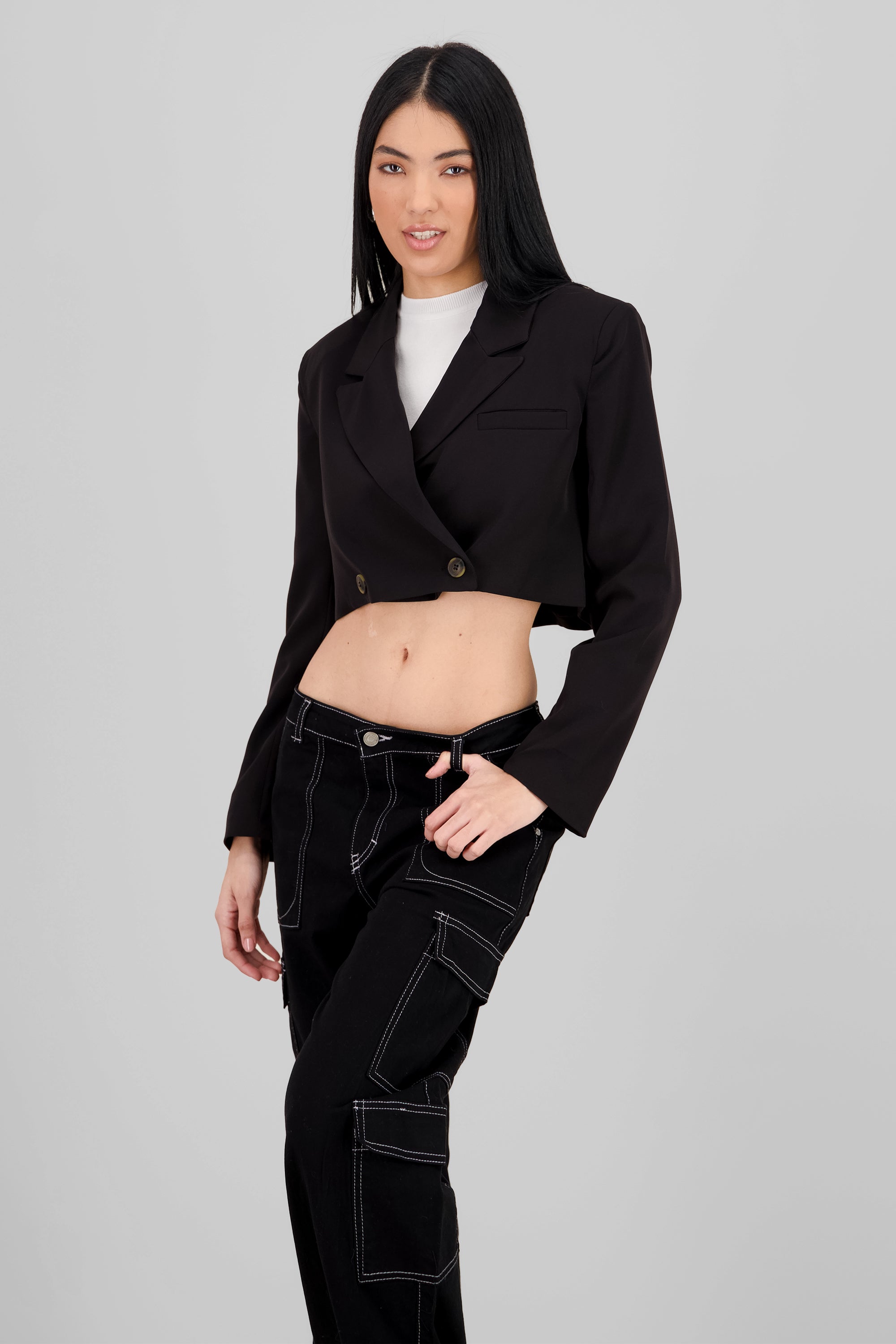 Cropped Double Breasted Blazer BLACK