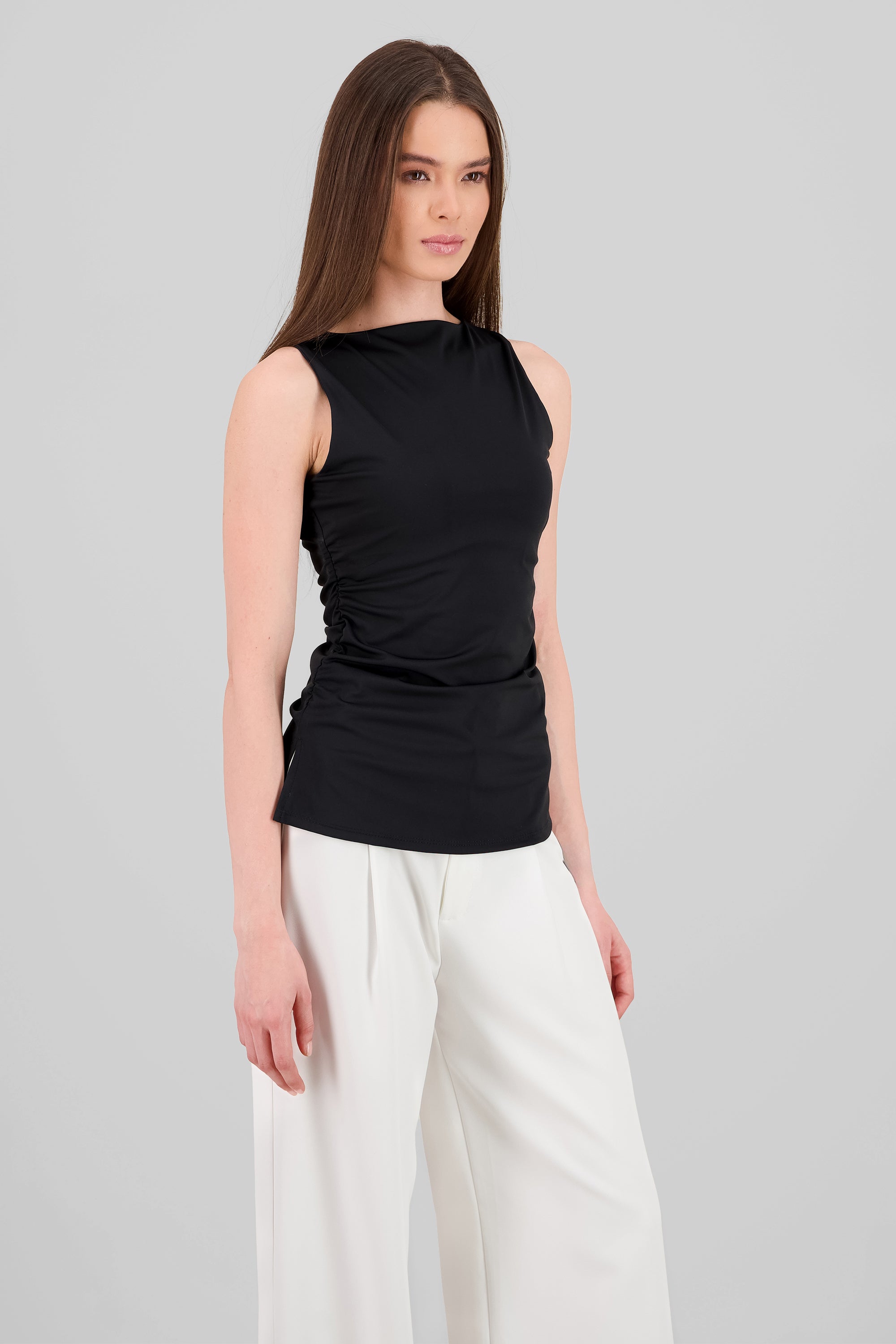 Side Pleated Top BLACK