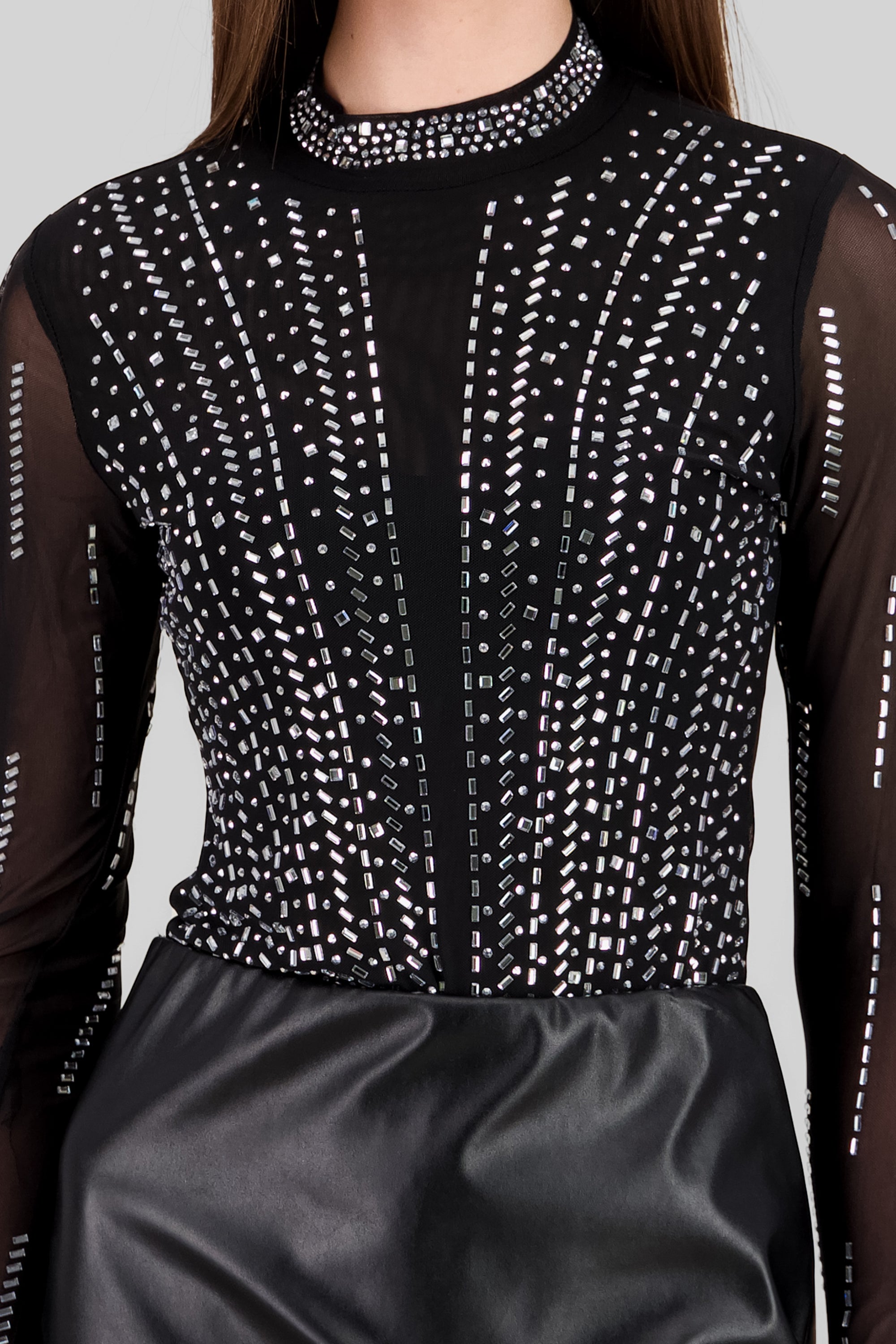 Long Sleeve Sparkly Bodysuit BLACK