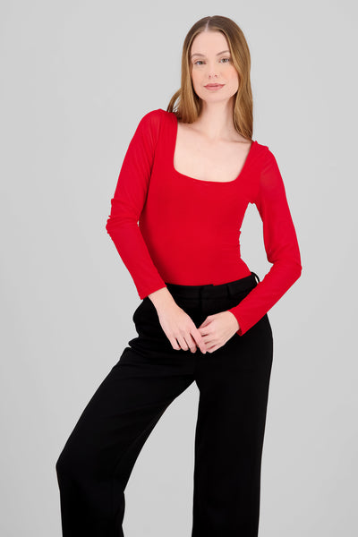 Solid Long Sleeve Bodysuit RED