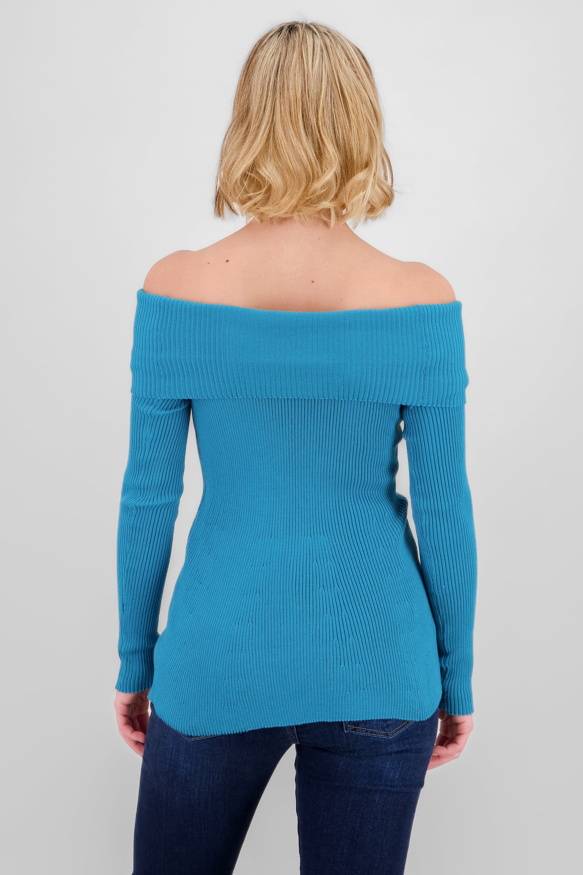 Off Shoulder Ribbed Knit Top TEAL