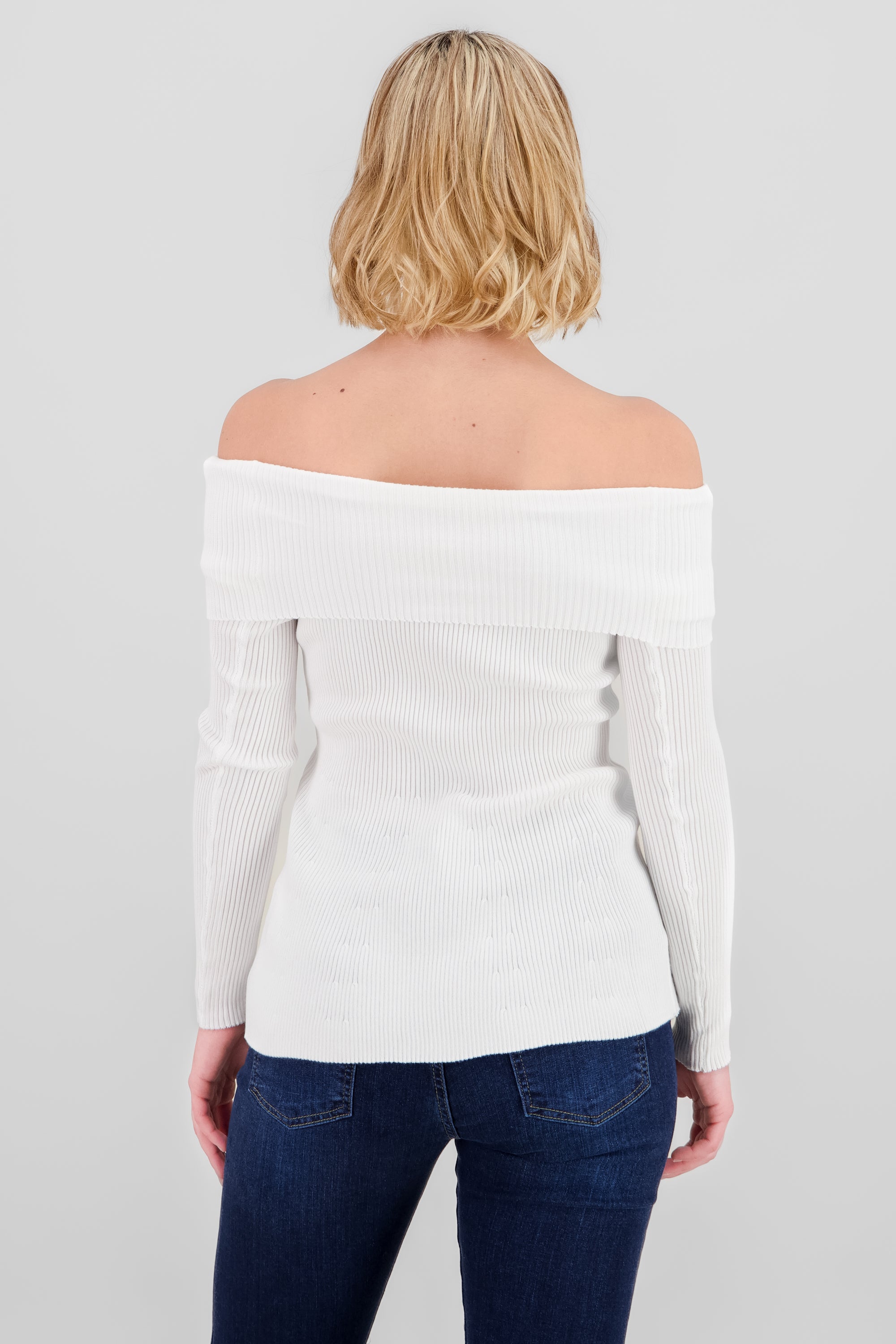 Off Shoulder Ribbed Knit Top WHITE