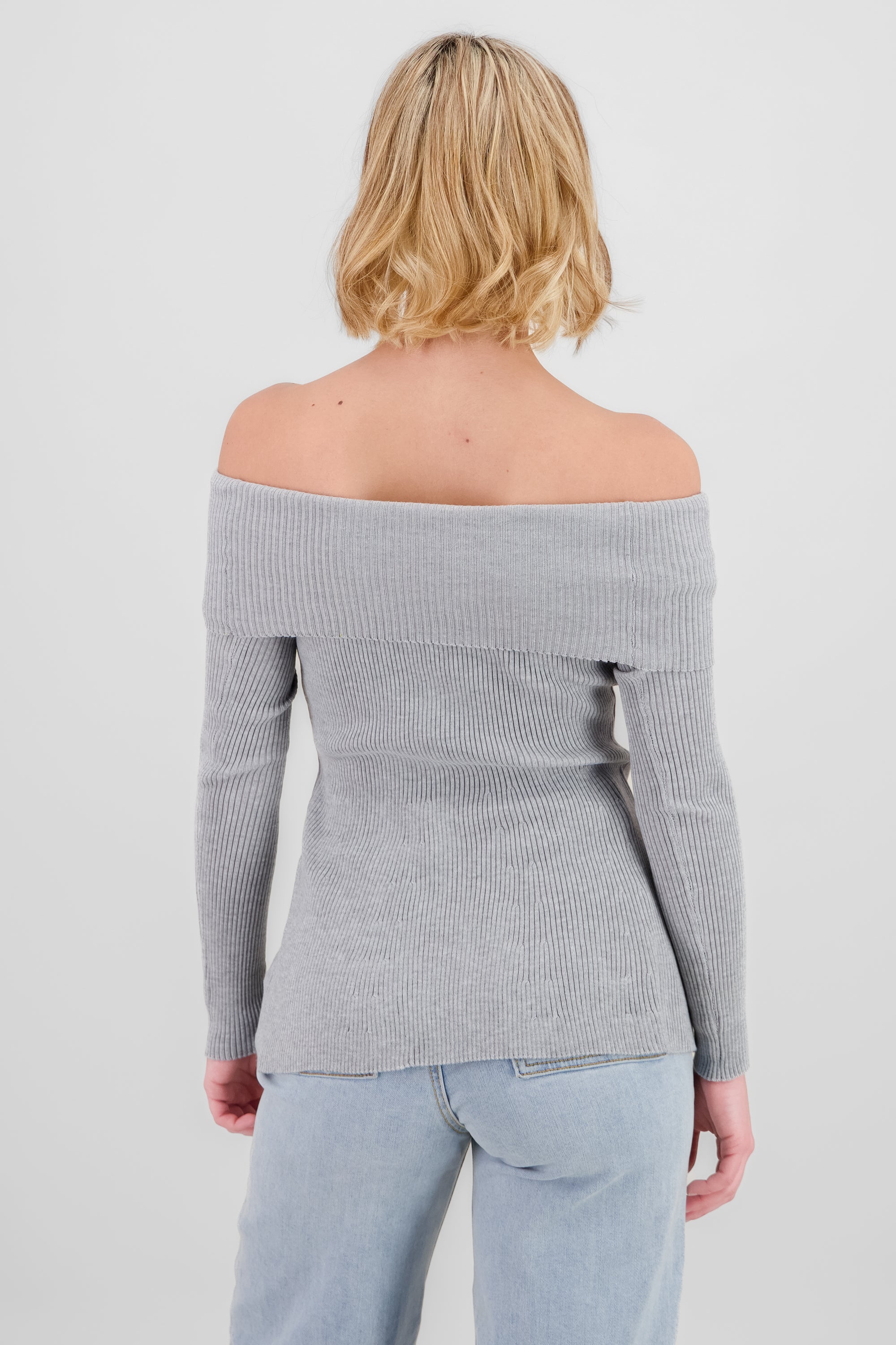 Off Shoulder Ribbed Knit Top HEATHER GRAY