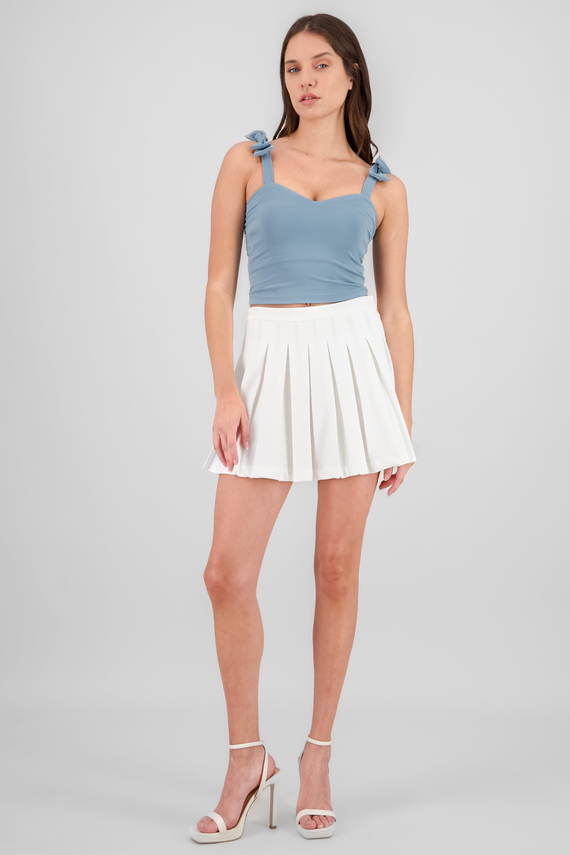 Solid Pleated Mini Skirt WHITE