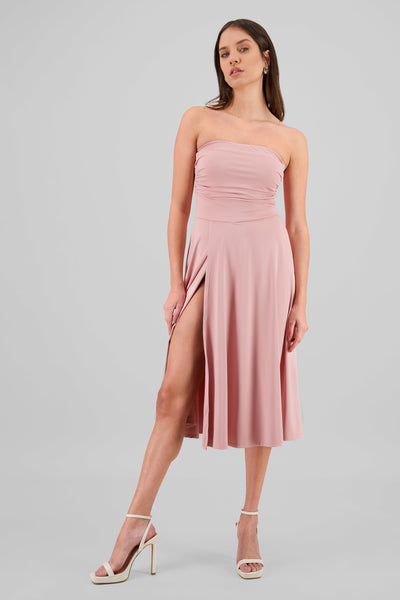 Strapless Drape Midi Dress PASTEL PINK