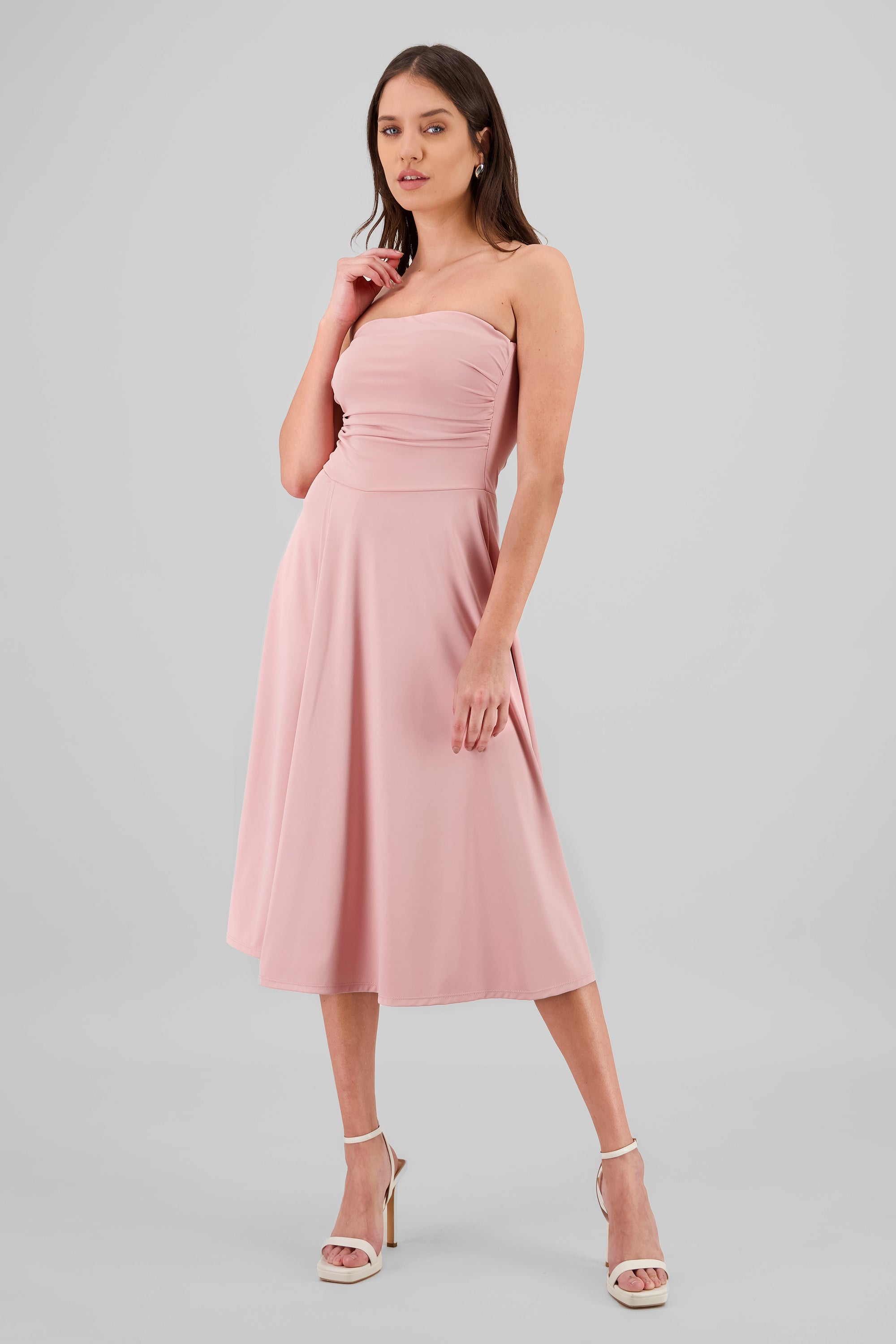 Strapless Drape Midi Dress PASTEL PINK