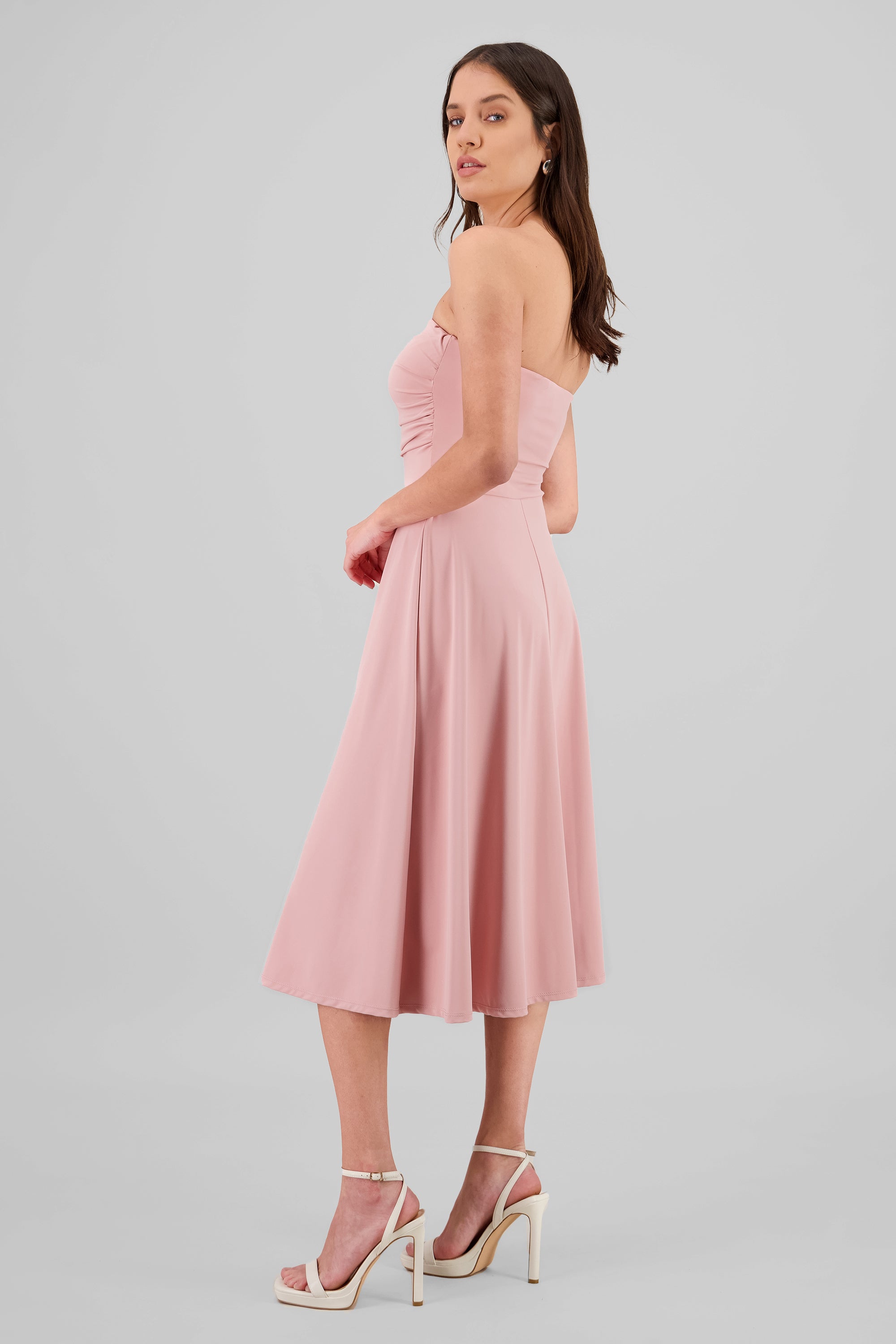 Strapless Drape Midi Dress PASTEL PINK