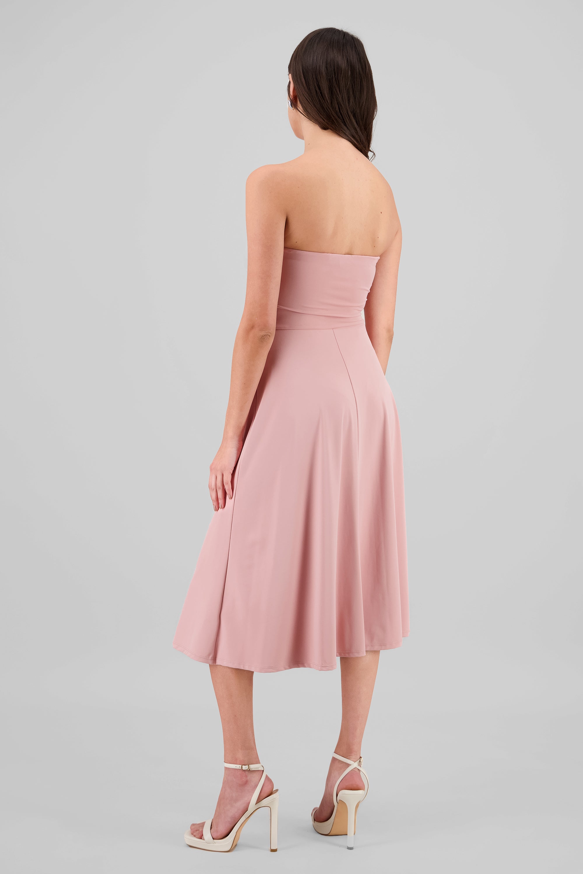 Strapless Drape Midi Dress PASTEL PINK