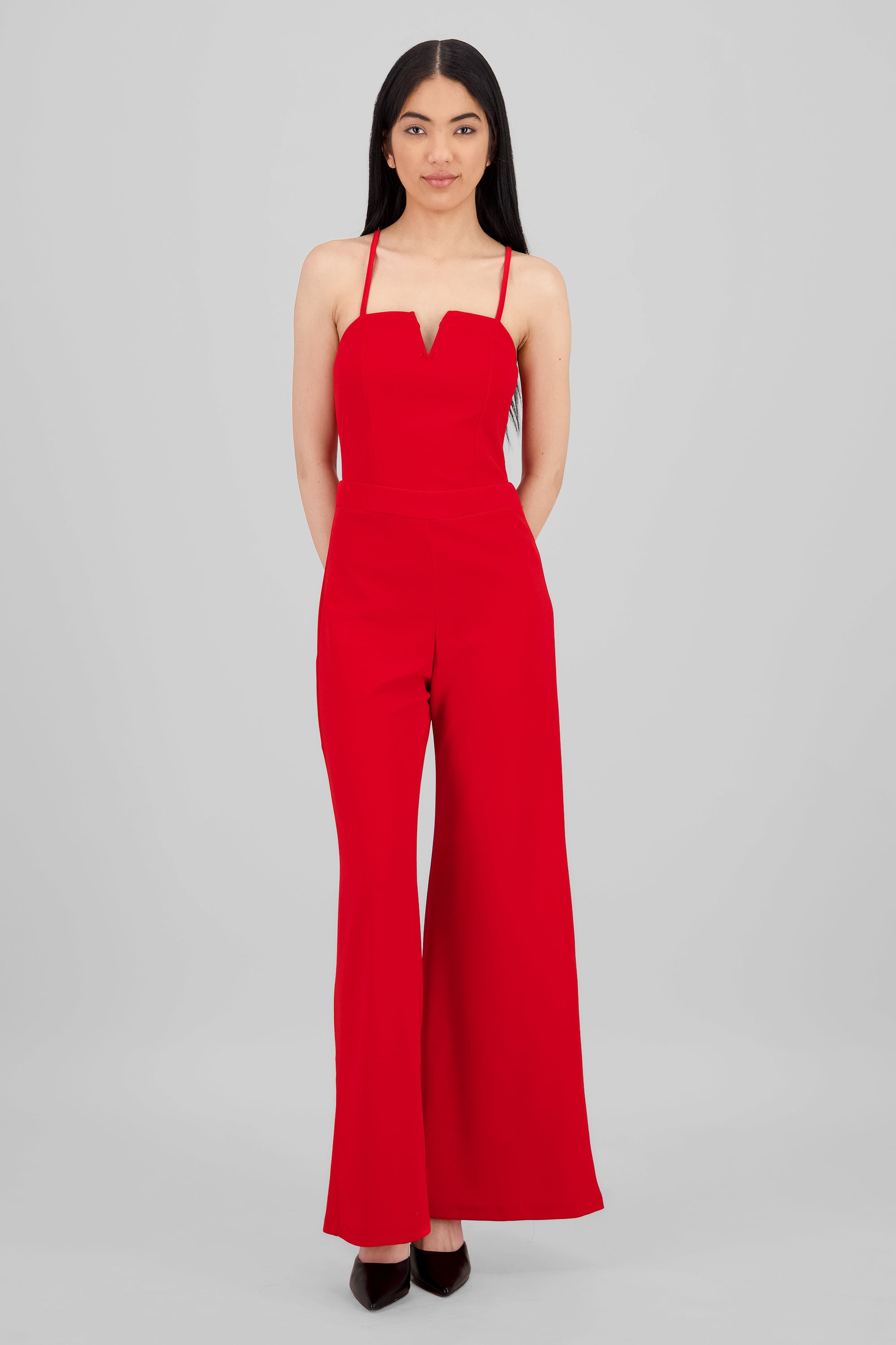 Strappy Jumpsuit with Cut-Out Detail RED