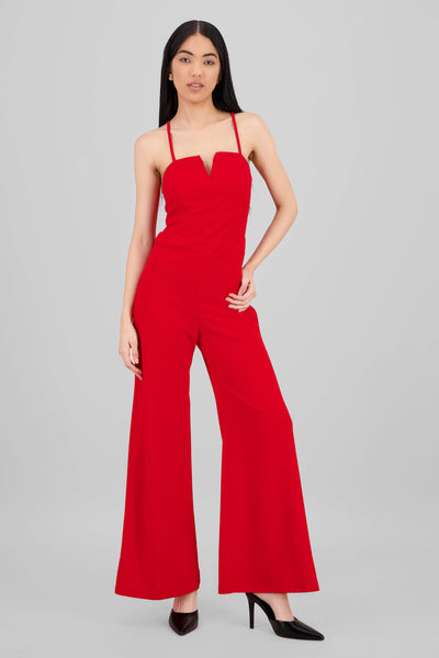 Strappy Jumpsuit with Cut-Out Detail RED