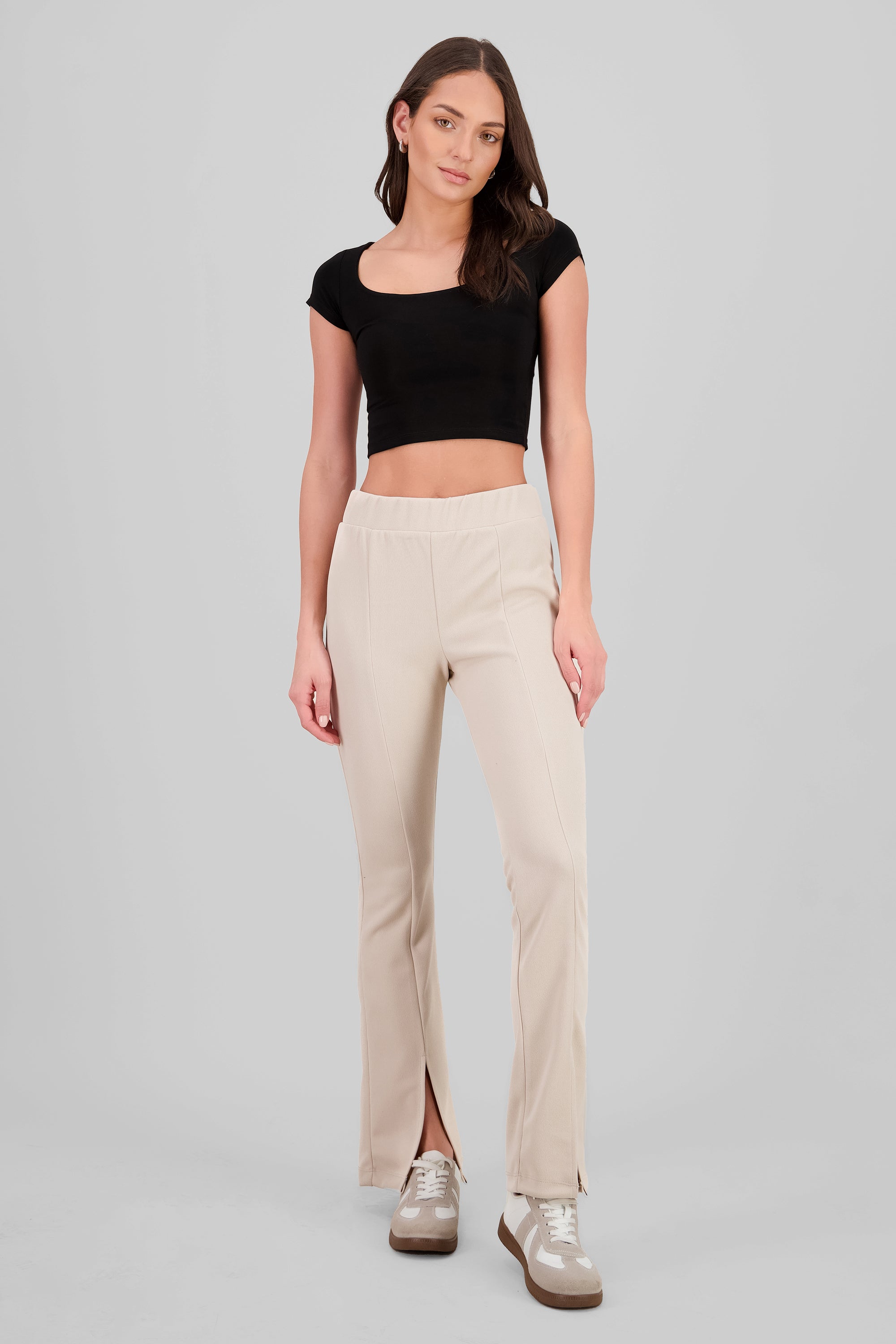 Slit Detail Flare Pants SAND