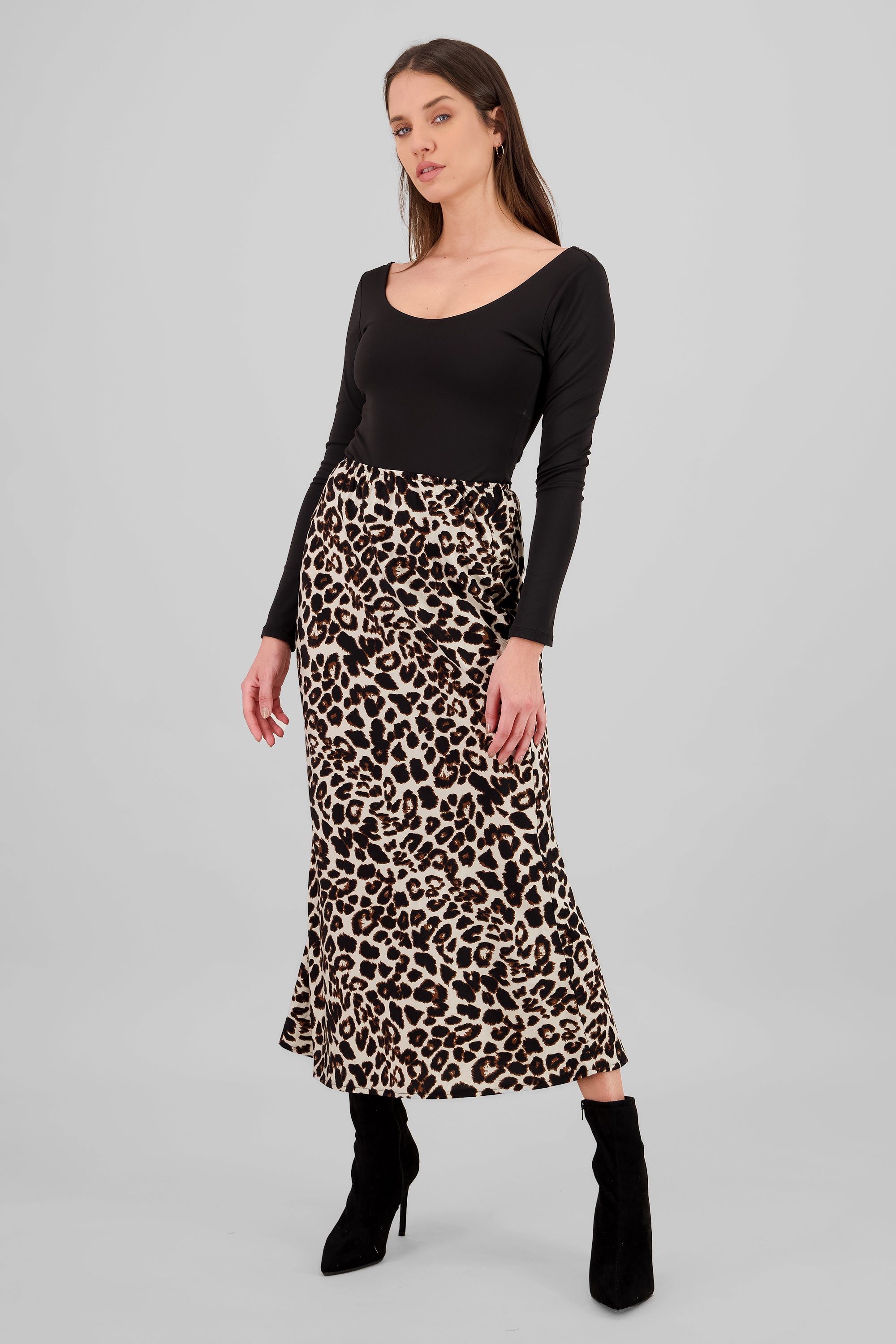 Animal Print Maxi Skirt KHAKI COMBO