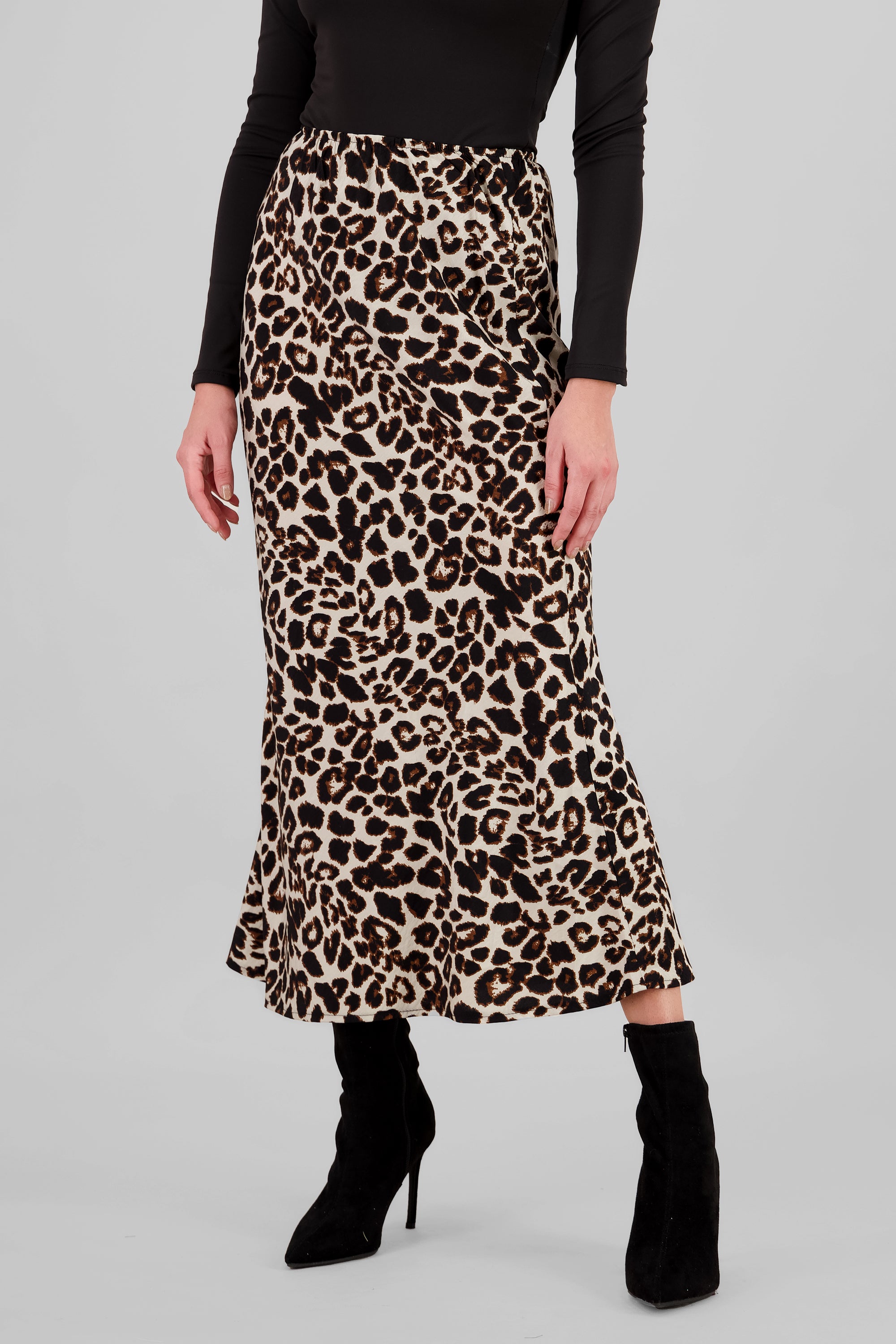 Animal Print Maxi Skirt KHAKI COMBO