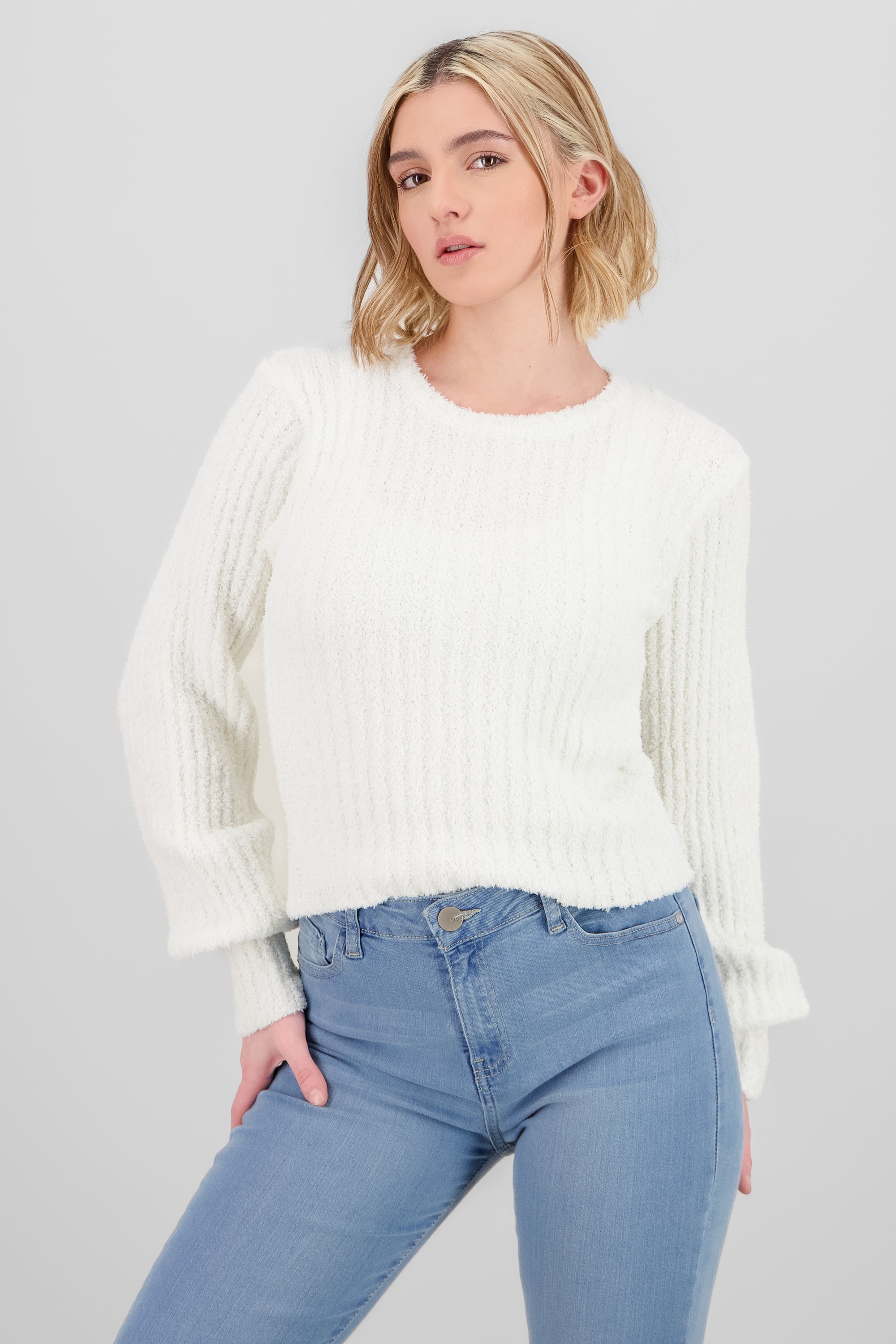 Solid Texture Sweater WHITE