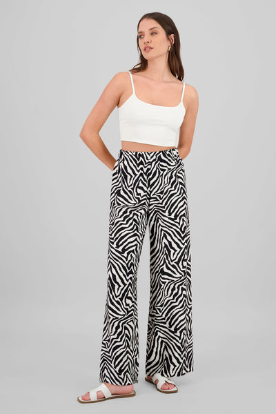 Tropical Print Wide Leg Pants BLACK COMBO