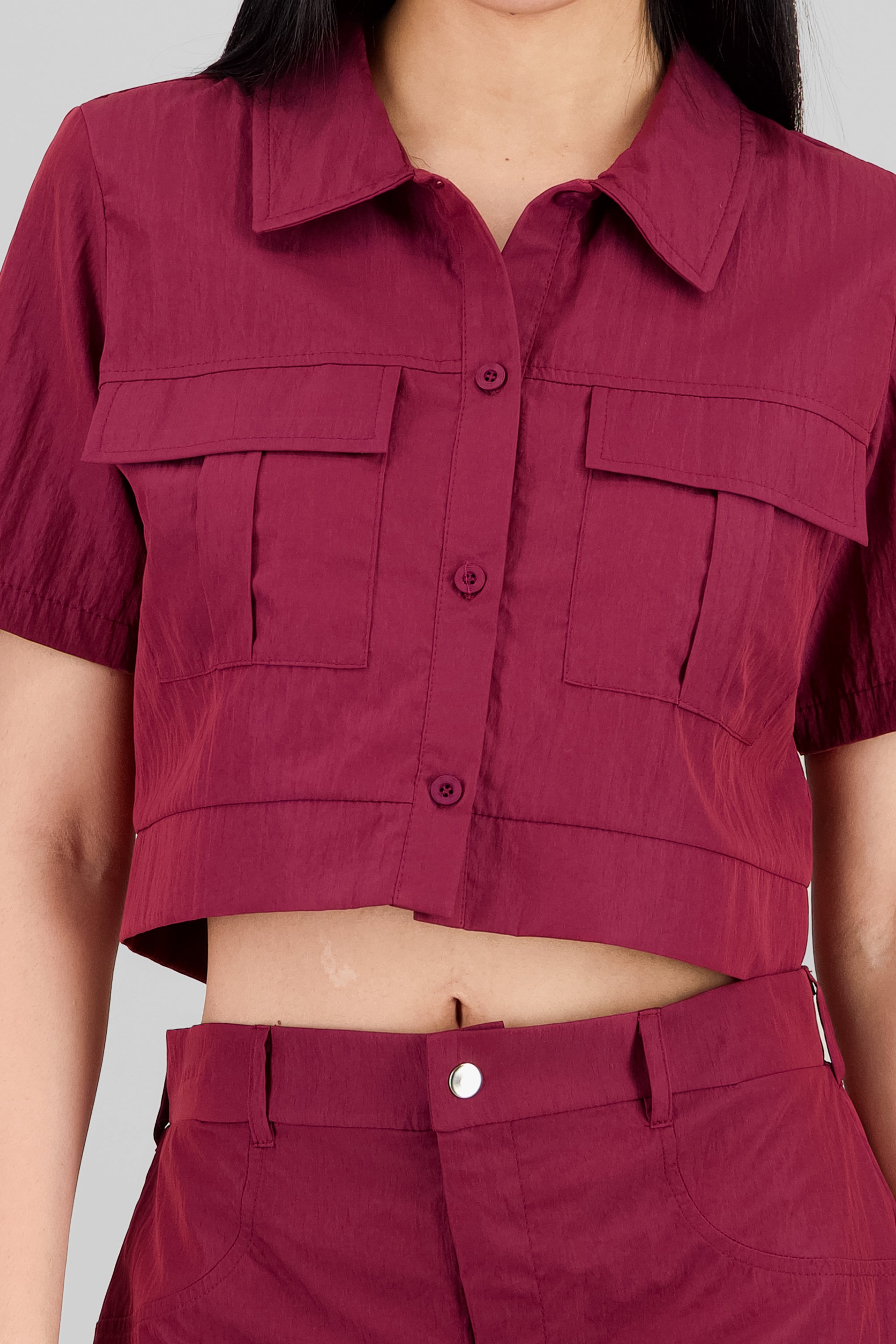 Peach Feel Crop Shirt BURGUNDY