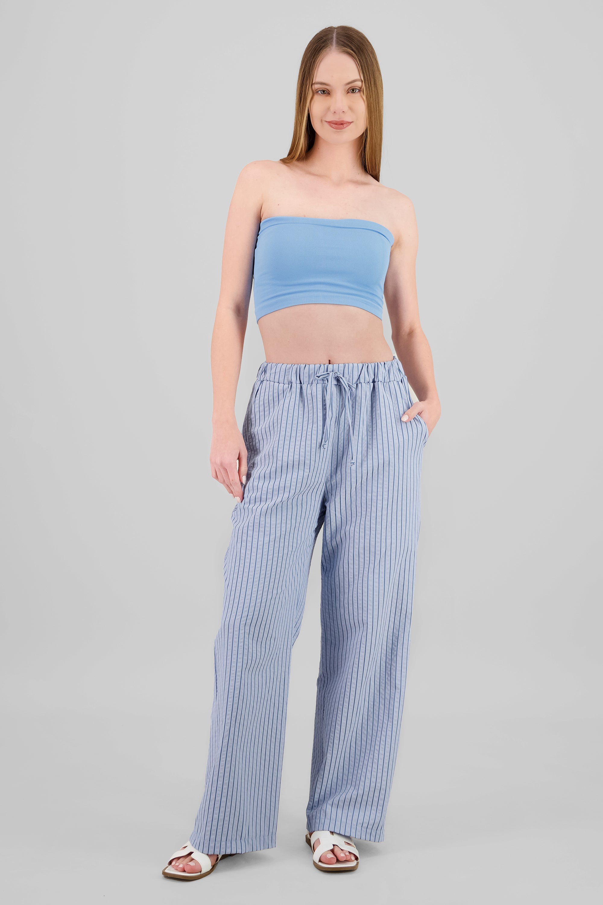 Wide Leg Striped Pants BLUE