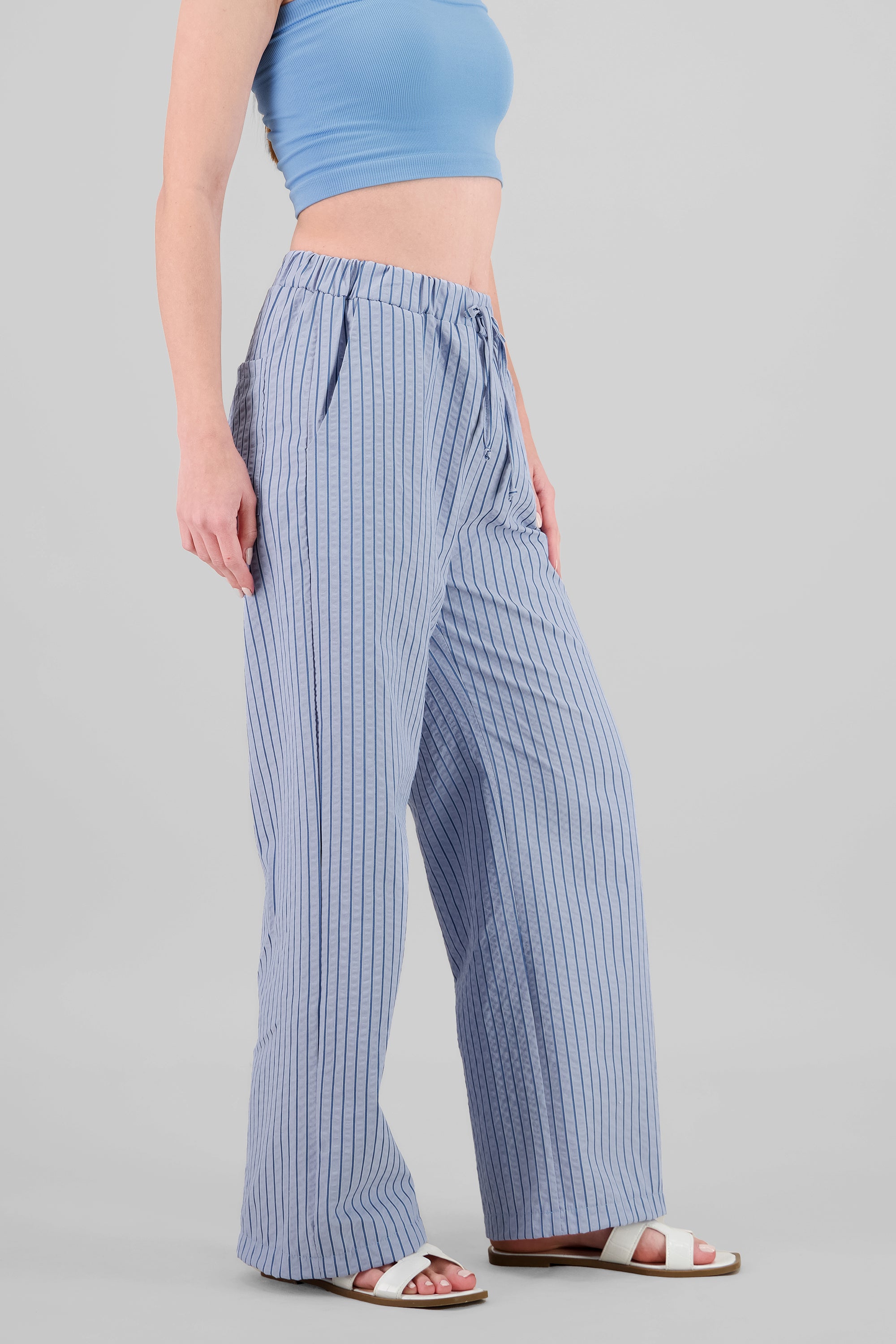 Wide Leg Striped Pants BLUE