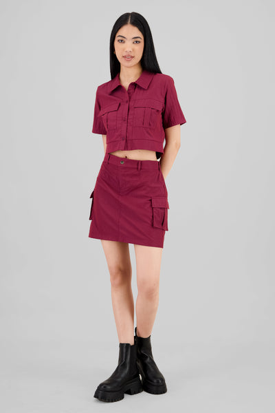 Peach Feel Mini Cargo Skirt BURGUNDY