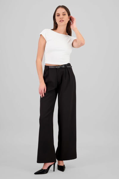 Belt Detail Tailored Pants BLACK