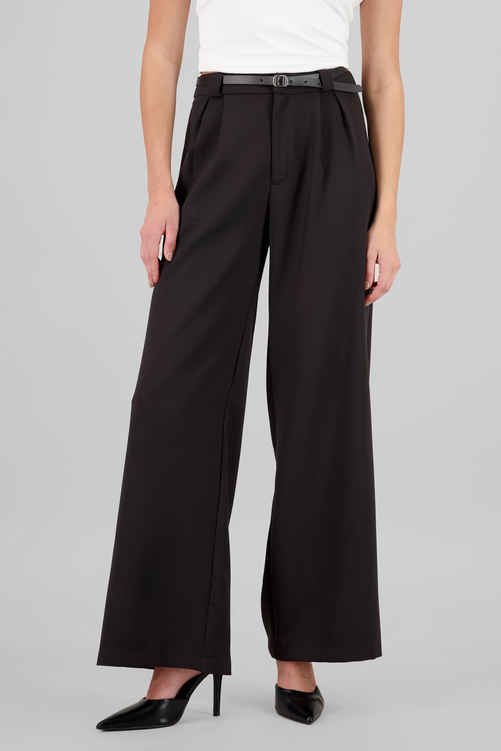 Belt Detail Tailored Pants BLACK