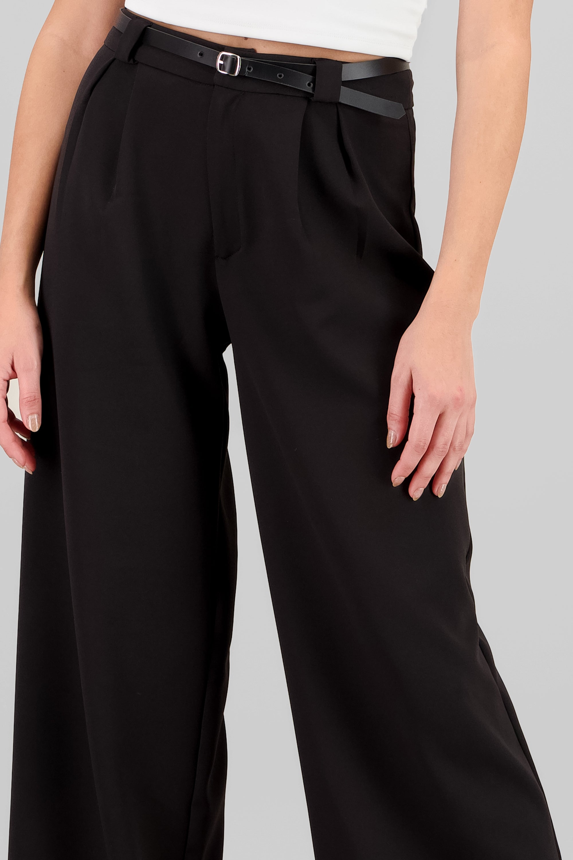 Belt Detail Tailored Pants BLACK