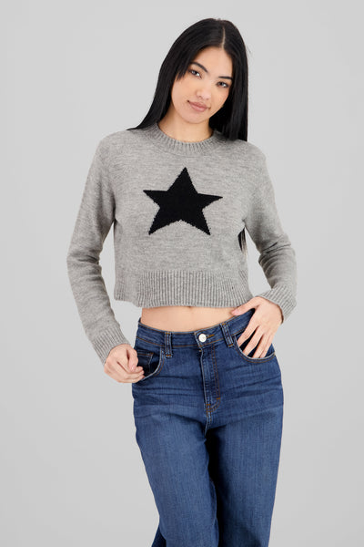 Star Detail Knit Sweater GRAY