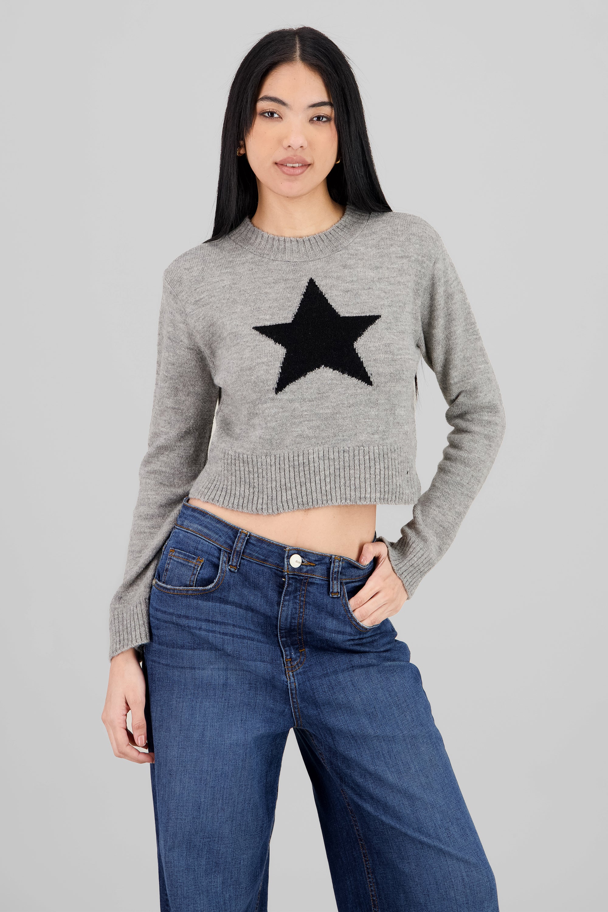 Star Detail Knit Sweater GRAY