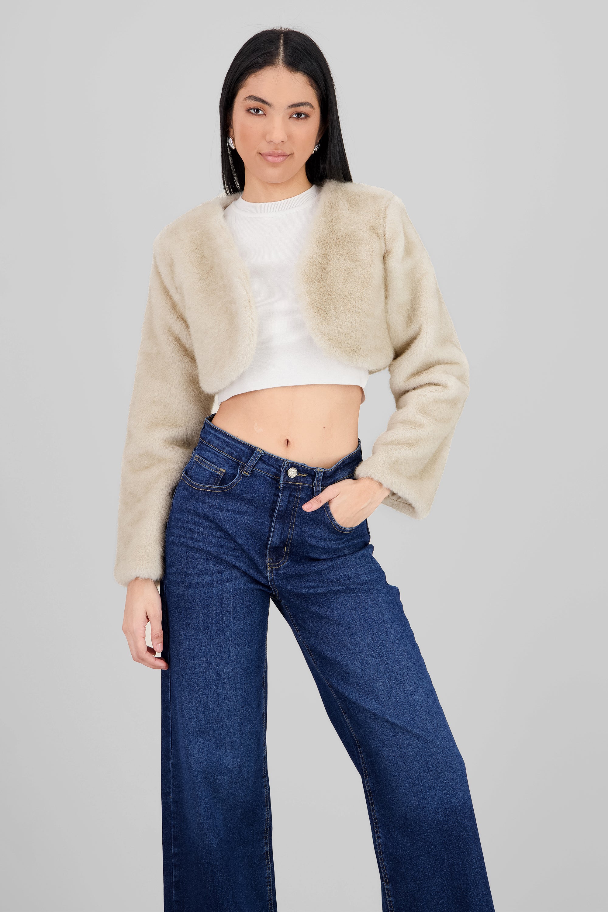 Cropped Faux Fur Coat CREAM