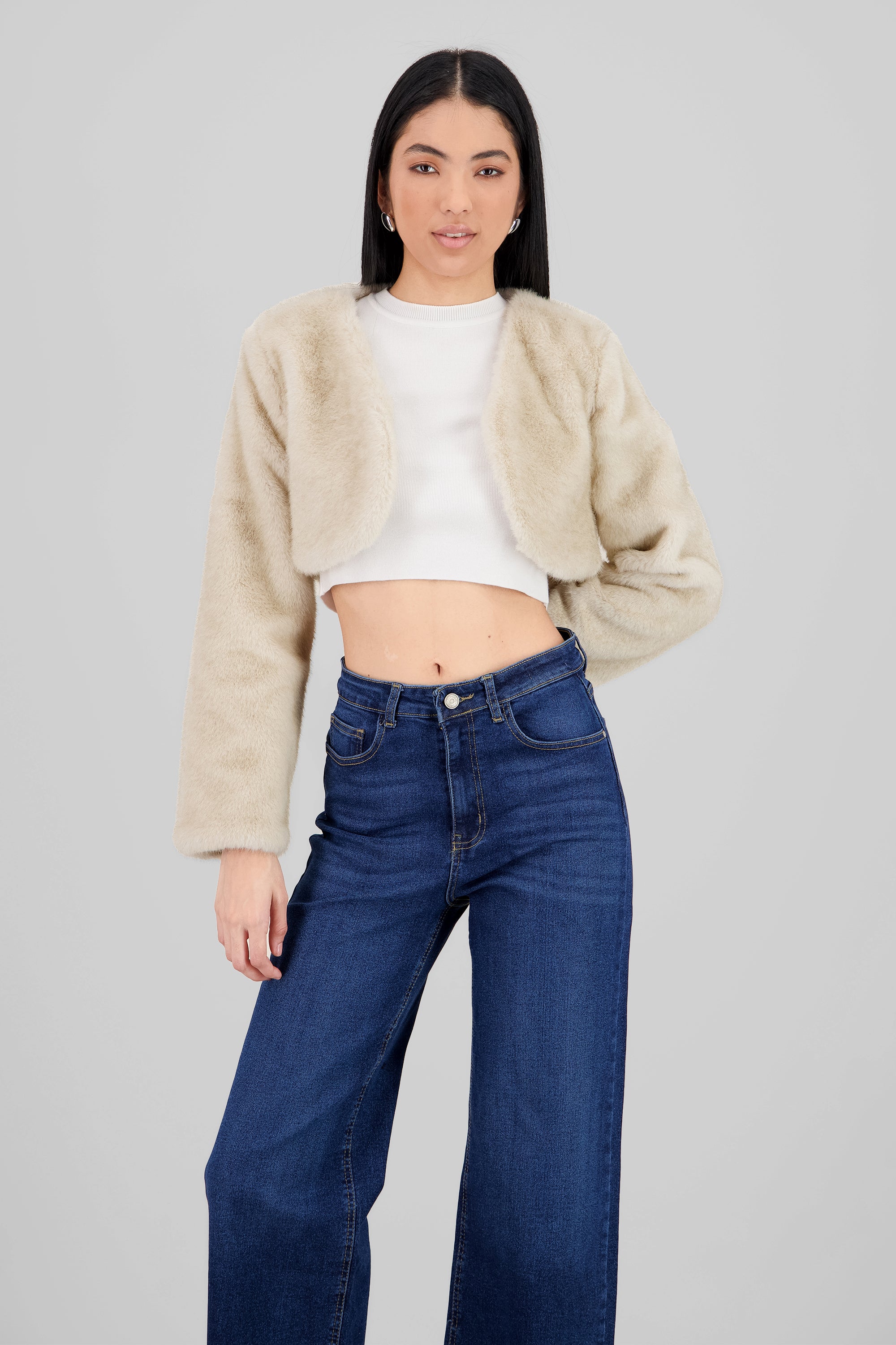 Cropped Faux Fur Coat CREAM