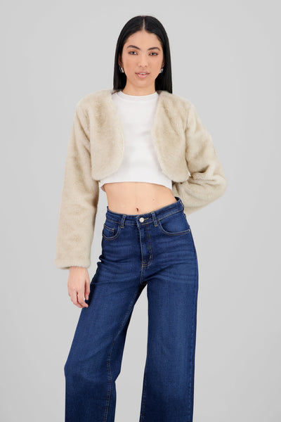 Cropped Faux Fur Coat CREAM