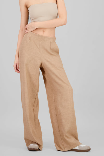 Wide Leg Pleated Pants BEIGE