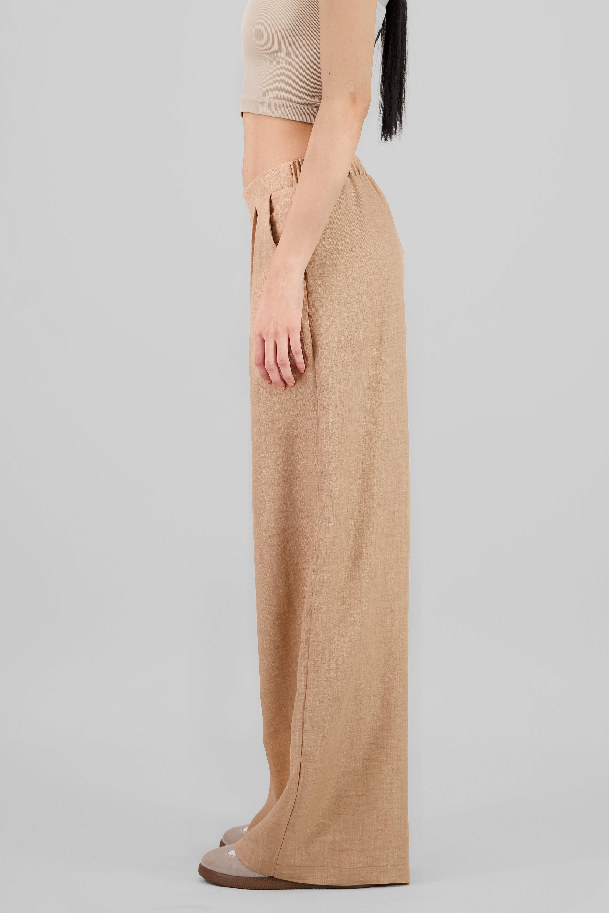 Wide Leg Pleated Pants BEIGE