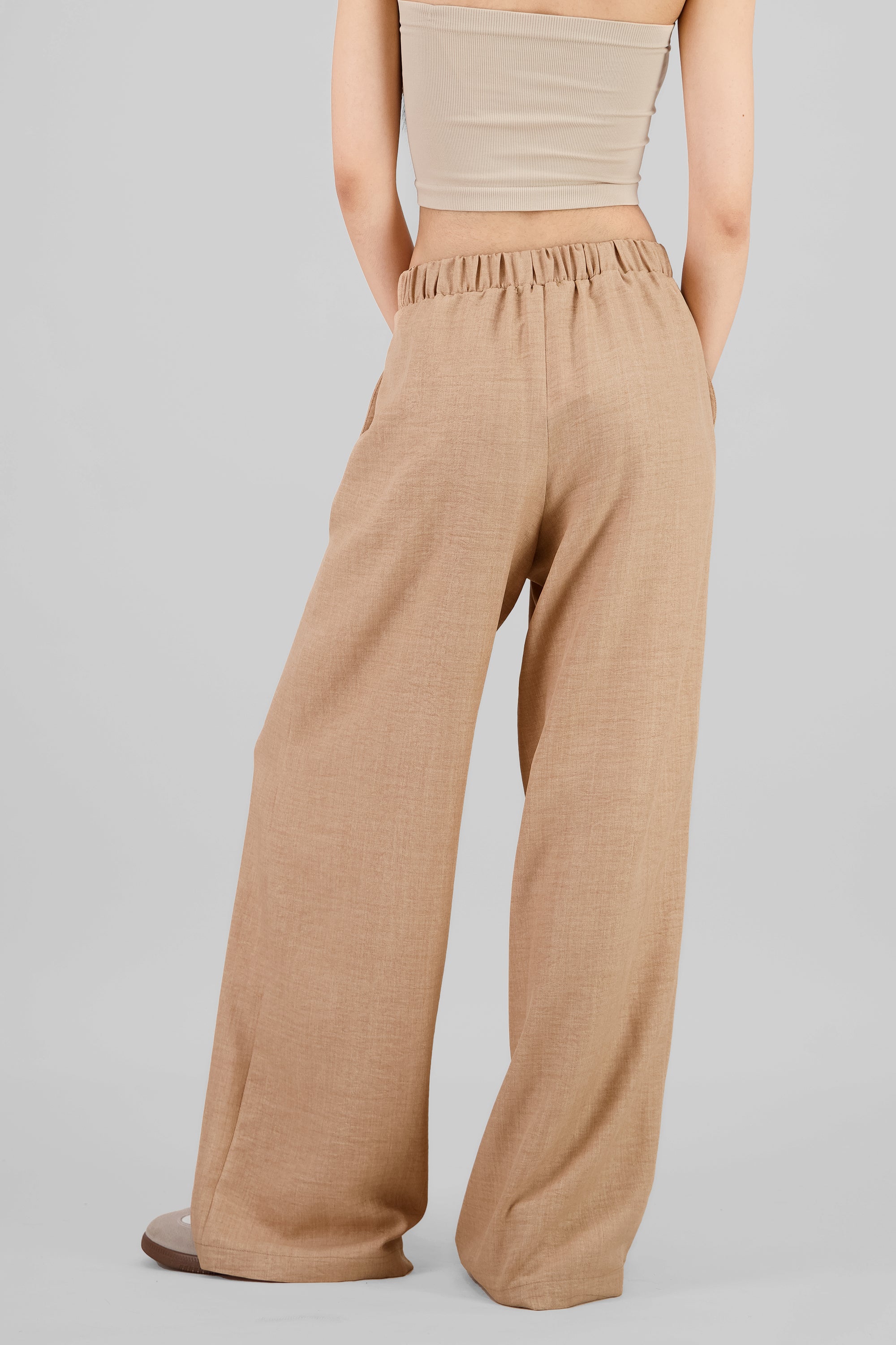 Wide Leg Pleated Pants BEIGE