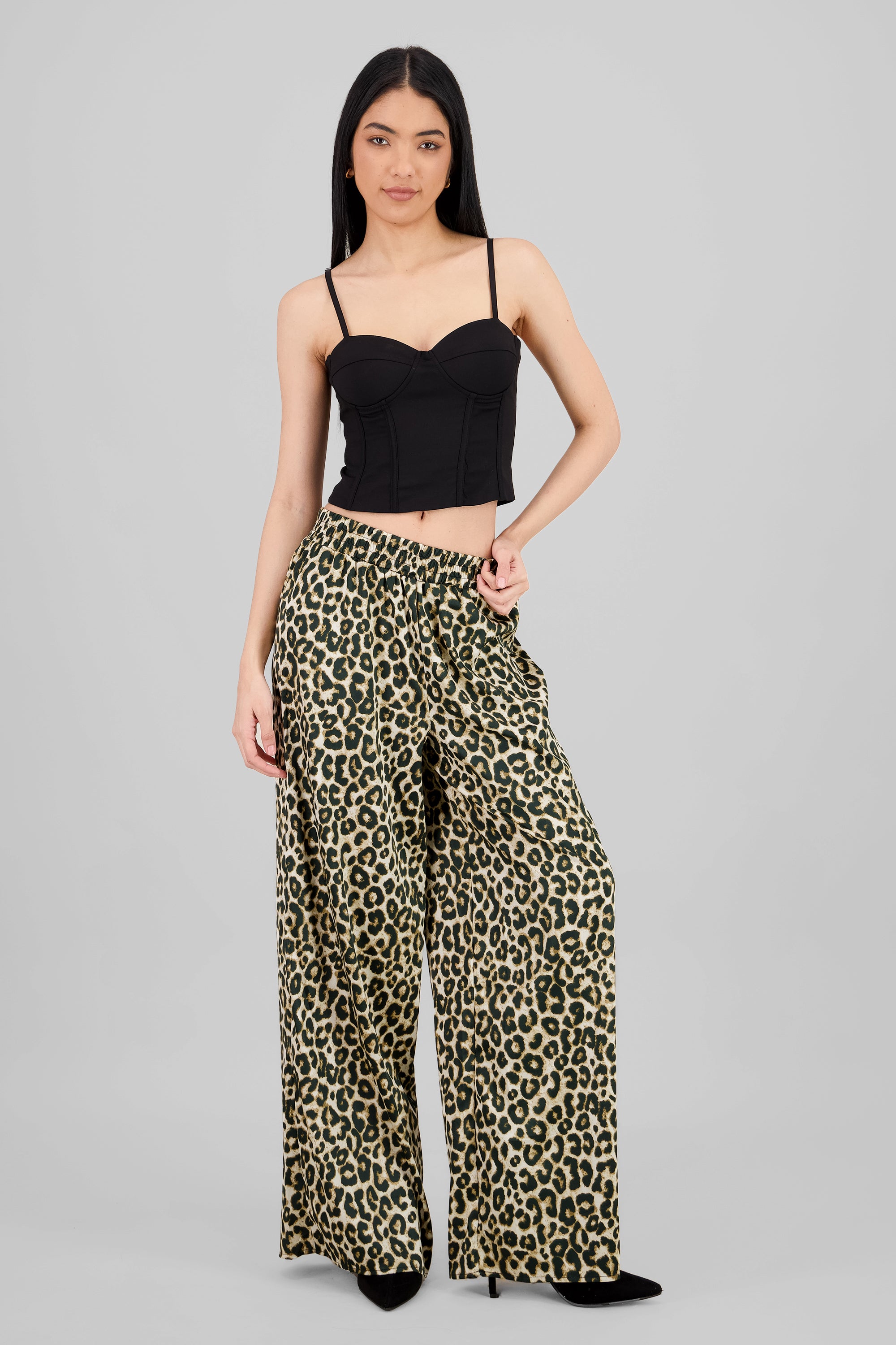 Wide Leg Leopard Print Pants BROWN COMBO