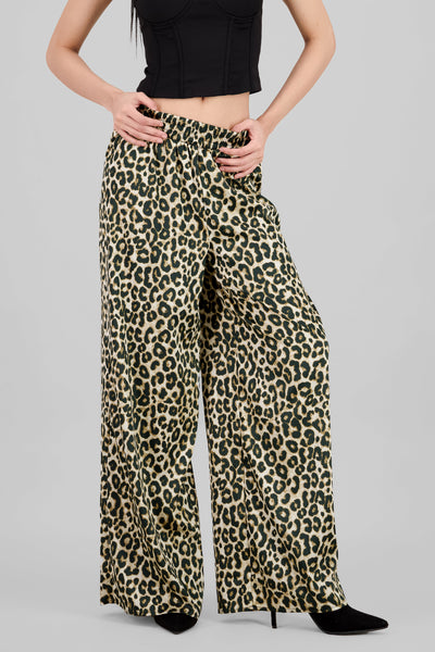 Wide Leg Leopard Print Pants BROWN COMBO