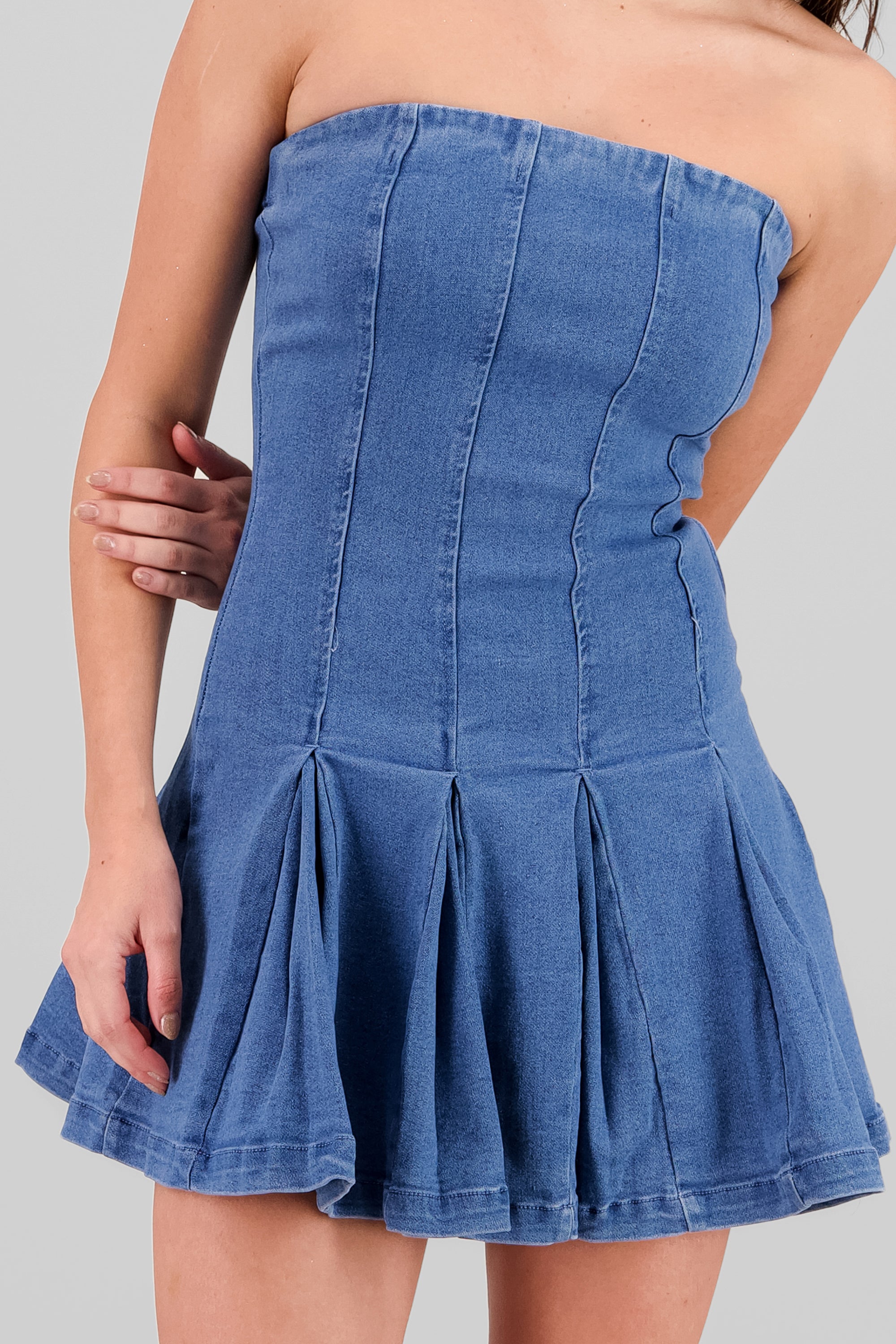 Pleated Denim Dress MEDIUM WASH