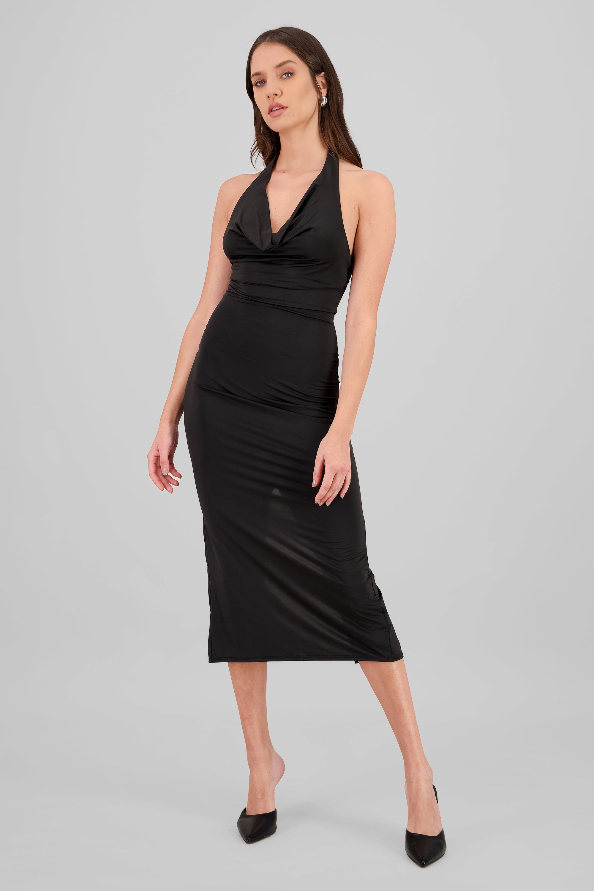 Halter Neck Cascade Maxi Dress BLACK