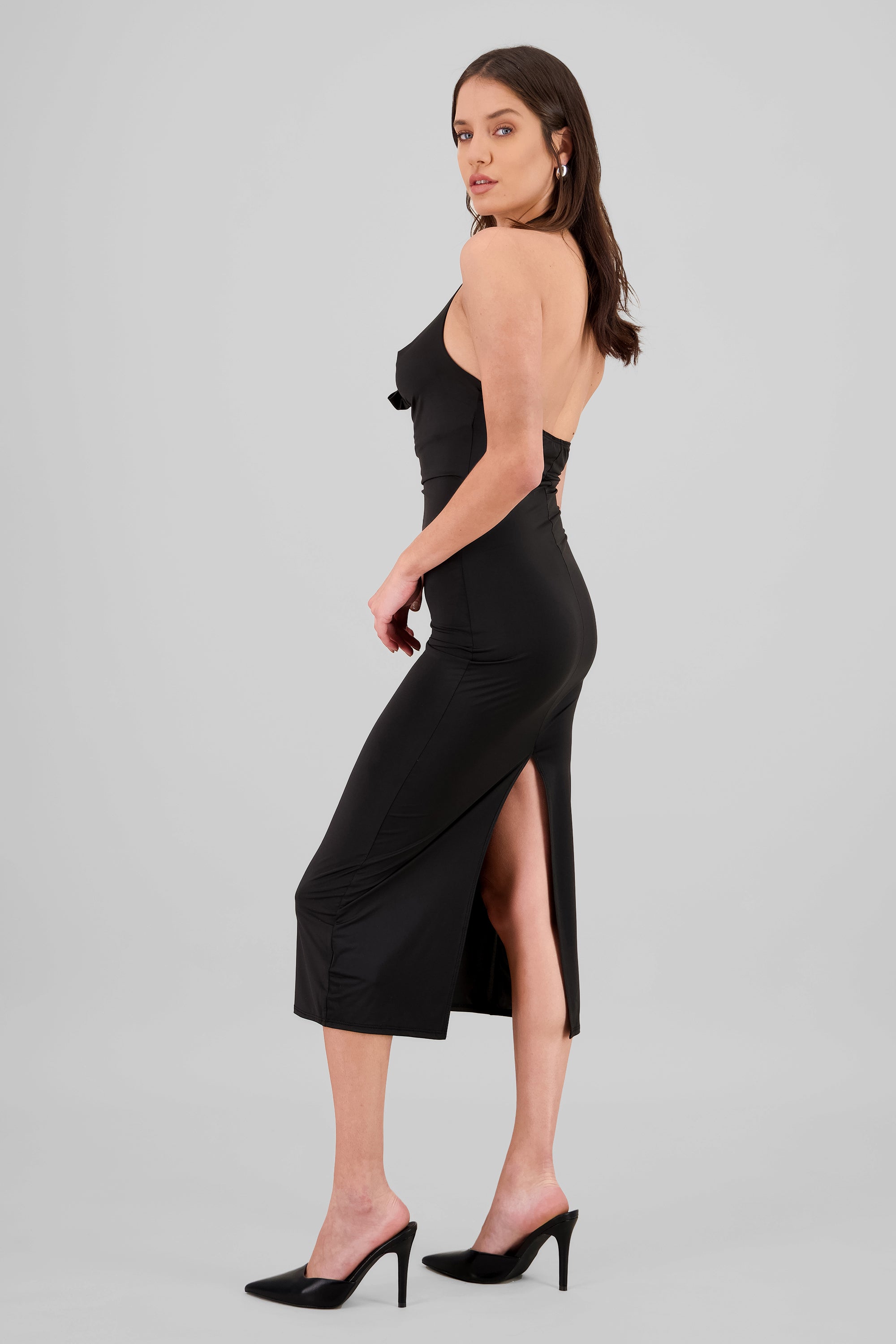 Halter Neck Cascade Maxi Dress BLACK