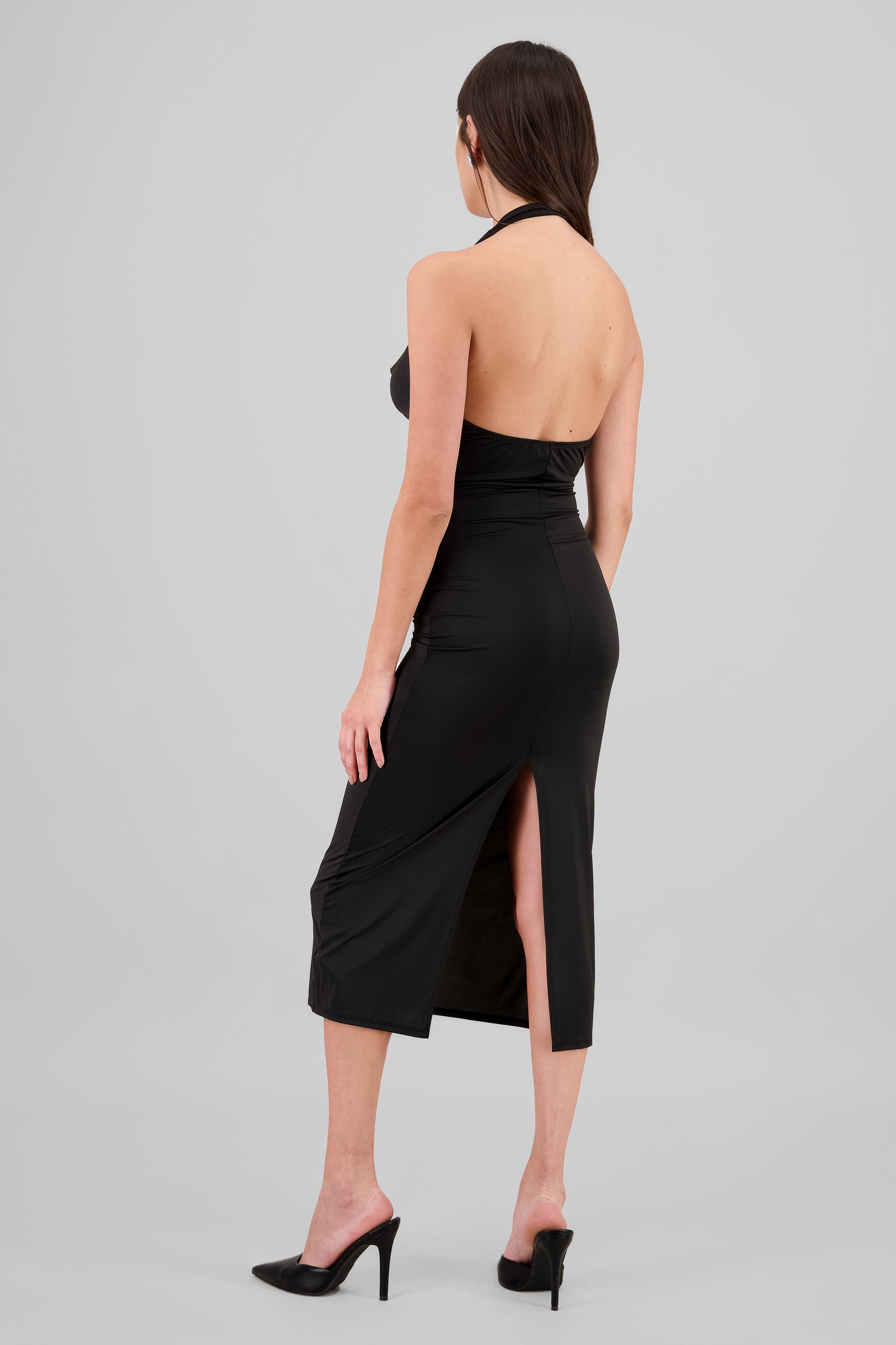 Halter Neck Cascade Maxi Dress BLACK