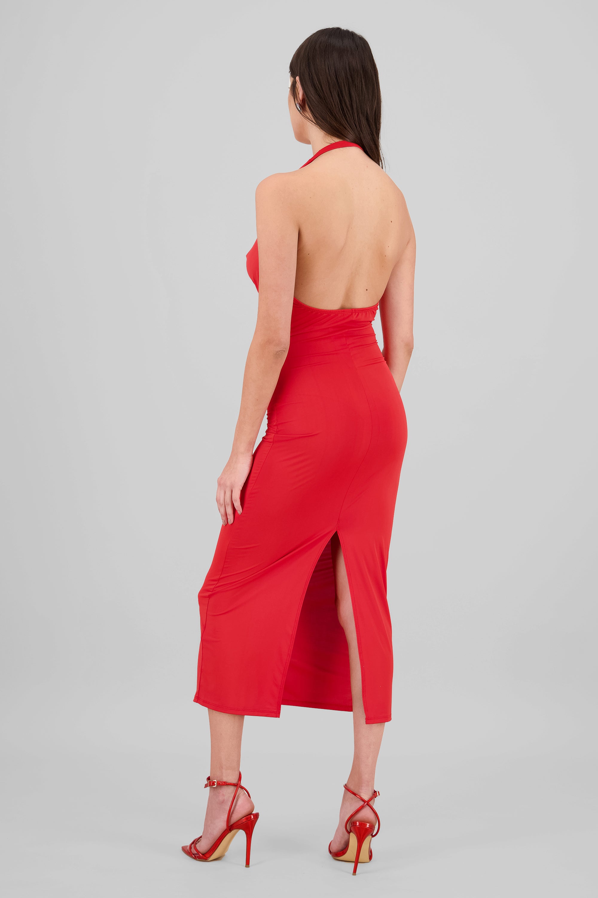 Halter Neck Cascade Maxi Dress RED