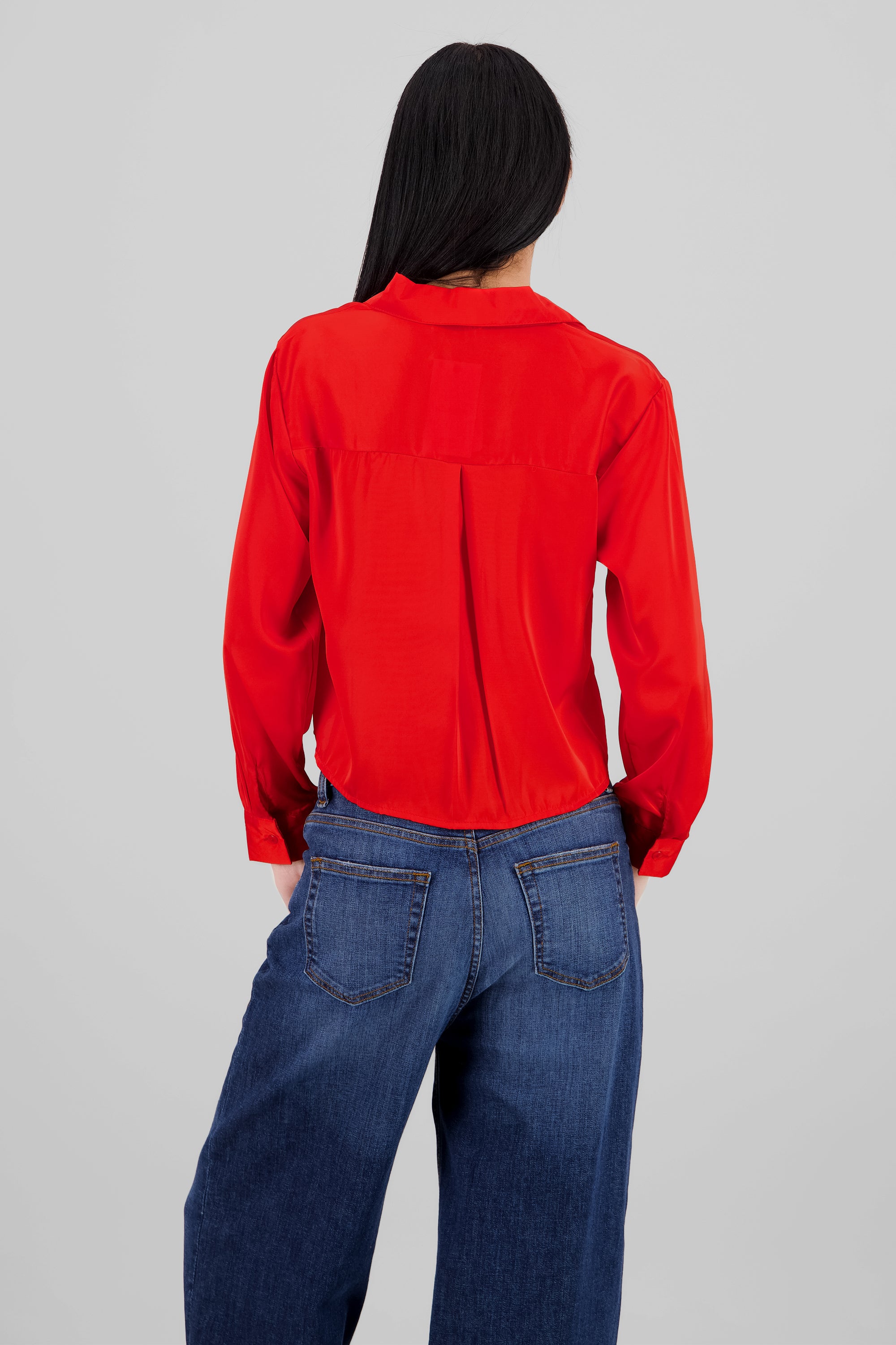 Solid Satin Long Sleeve Shirt RED