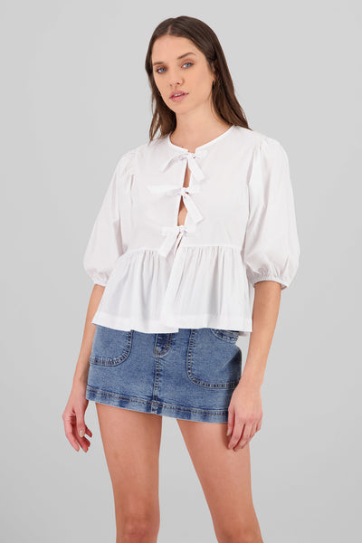 Puff Sleeve Bow Blouse WHITE