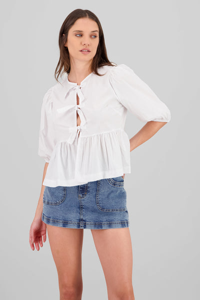 Puff Sleeve Bow Blouse WHITE