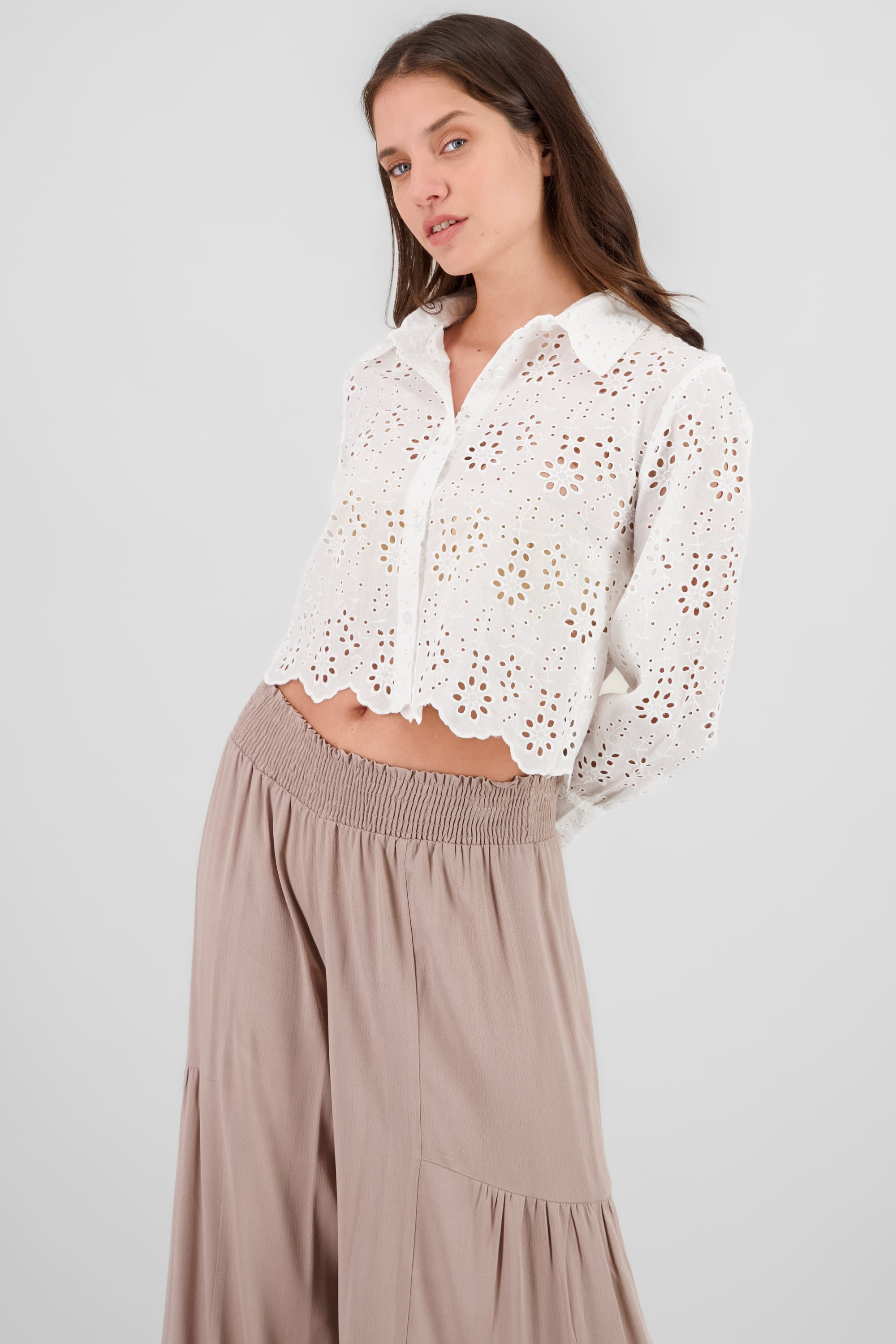 Eyelet Detail Shirt WHITE